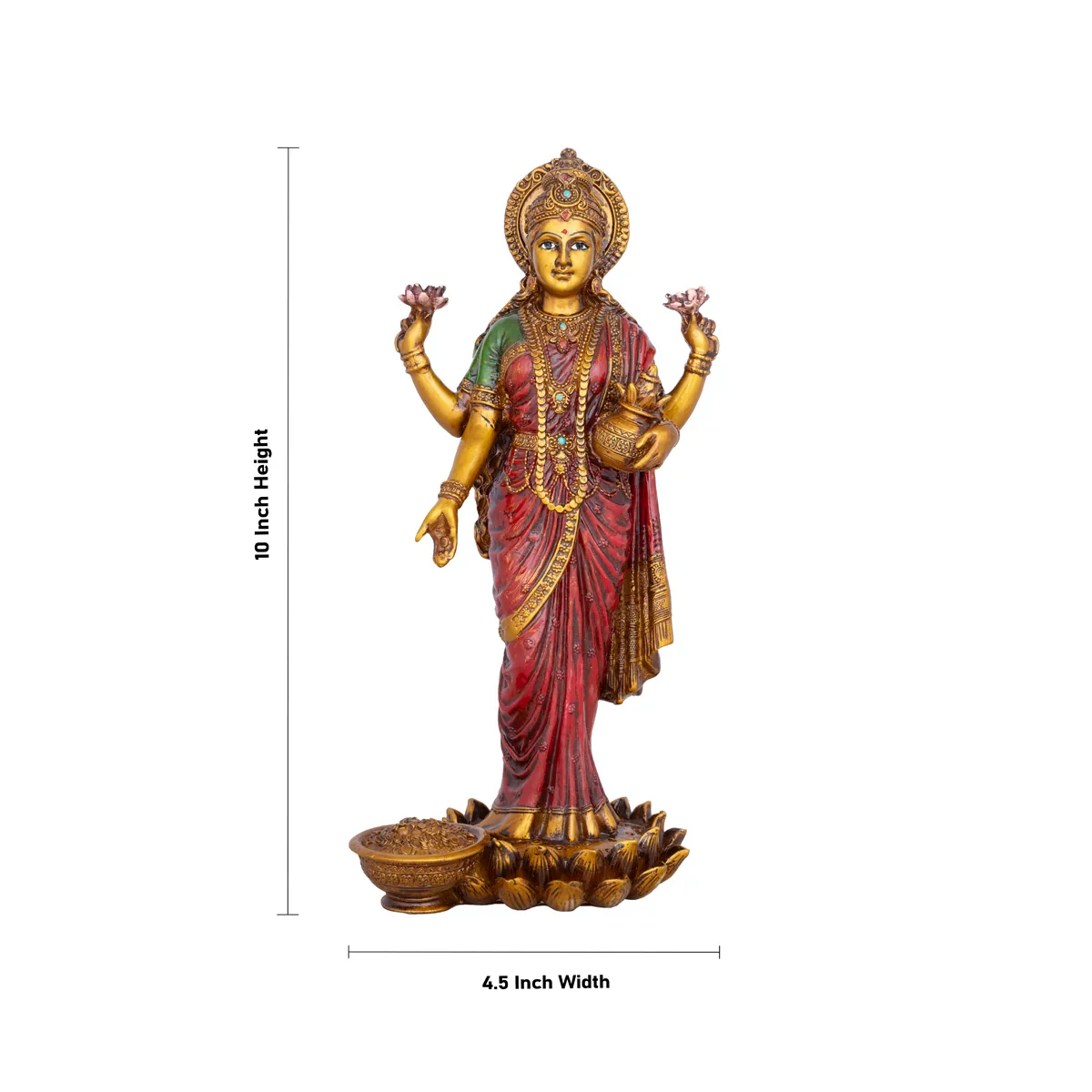 Laxmi Murti - 10 x 4.5 Inches | Lakshmi Murti Standing On Lotus/ Resin Statue for Pooja - Image 5