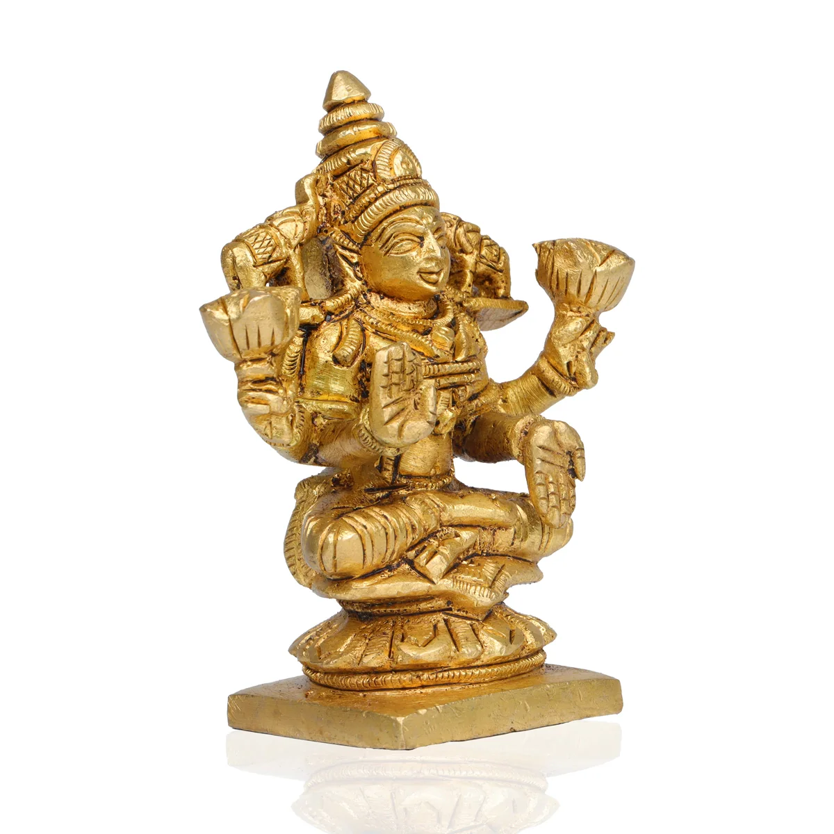 Laxmi Murti Sitting On Base - 3.75 x 3 Inches | Lakshmi Murti/ Antique Brass Idol/ Lakshmi Statue for Pooja - Image 2