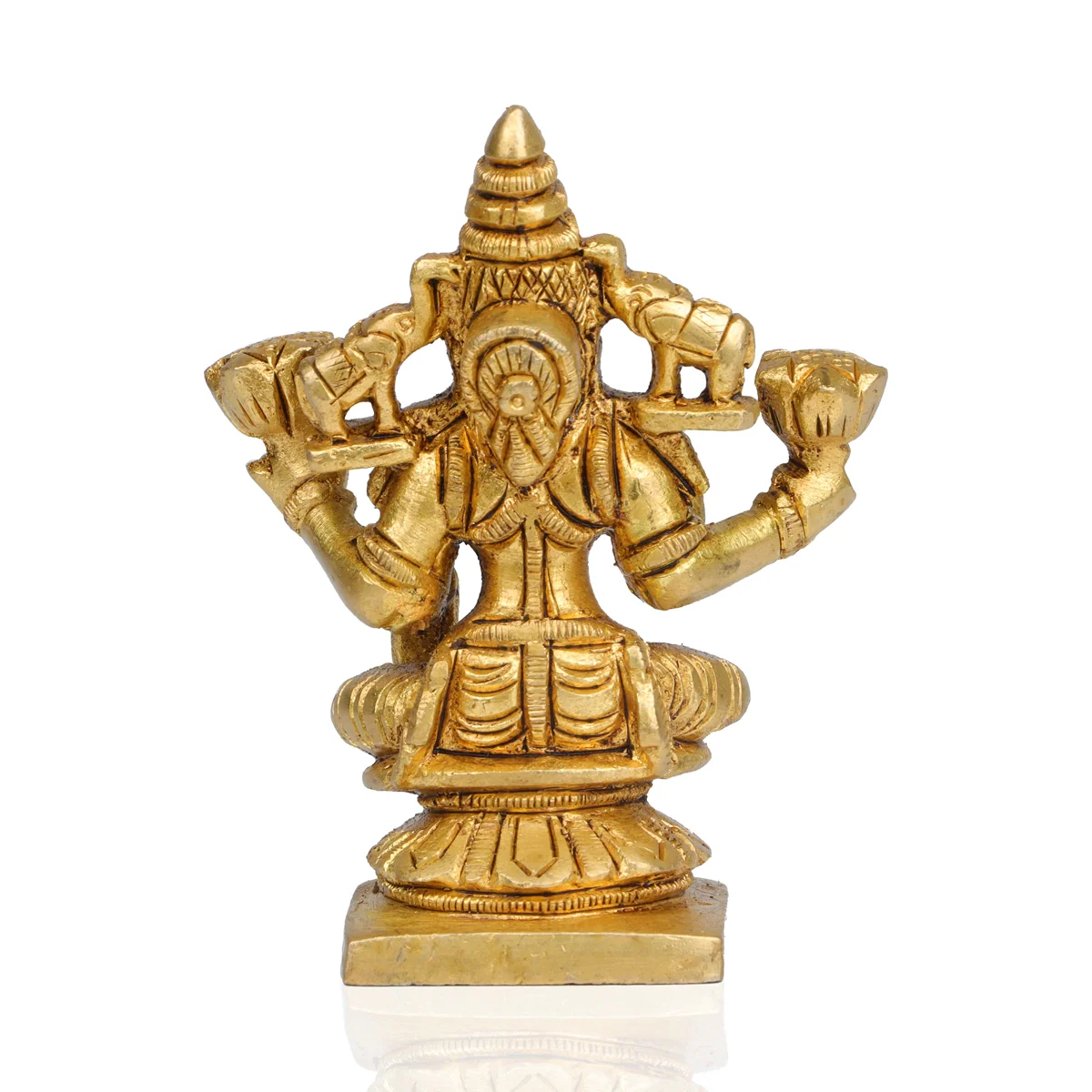 Laxmi Murti Sitting On Base - 3.75 x 3 Inches | Lakshmi Murti/ Antique Brass Idol/ Lakshmi Statue for Pooja - Image 3