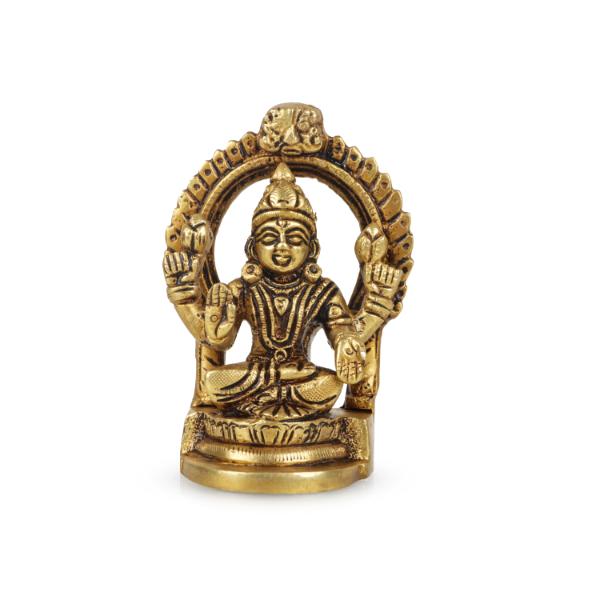 Laxmi Murti Sitting On Base With Arch - 4 x 2.5 Inches | Antique Brass Idol/ Lakshmi Statue for Pooja - Image 2