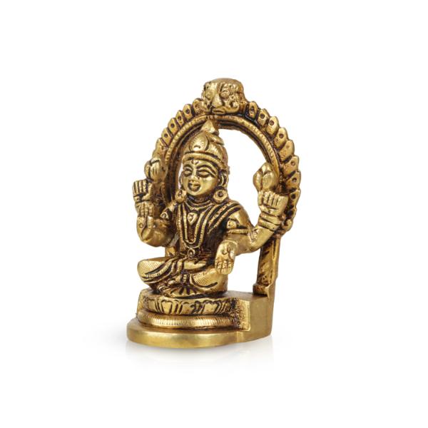 Laxmi Murti Sitting On Base With Arch - 4 x 2.5 Inches | Antique Brass Idol/ Lakshmi Statue for Pooja - Image 3