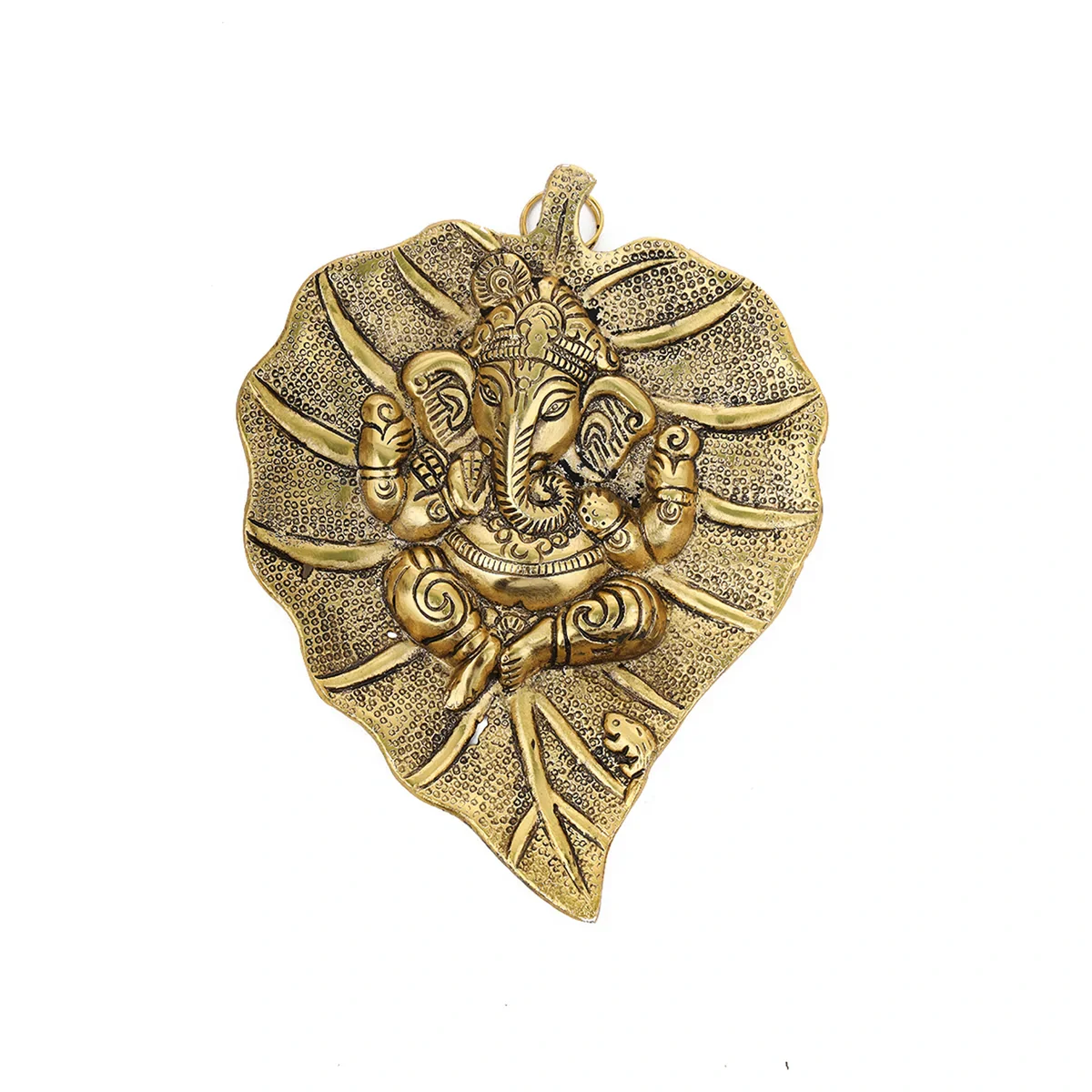 Leaf Ganesh Wall Hanging - 7.5 x 5.5 Inches | Gold Polish/ Aluminium Vinayagar Wall Hanger for Home - Image 3