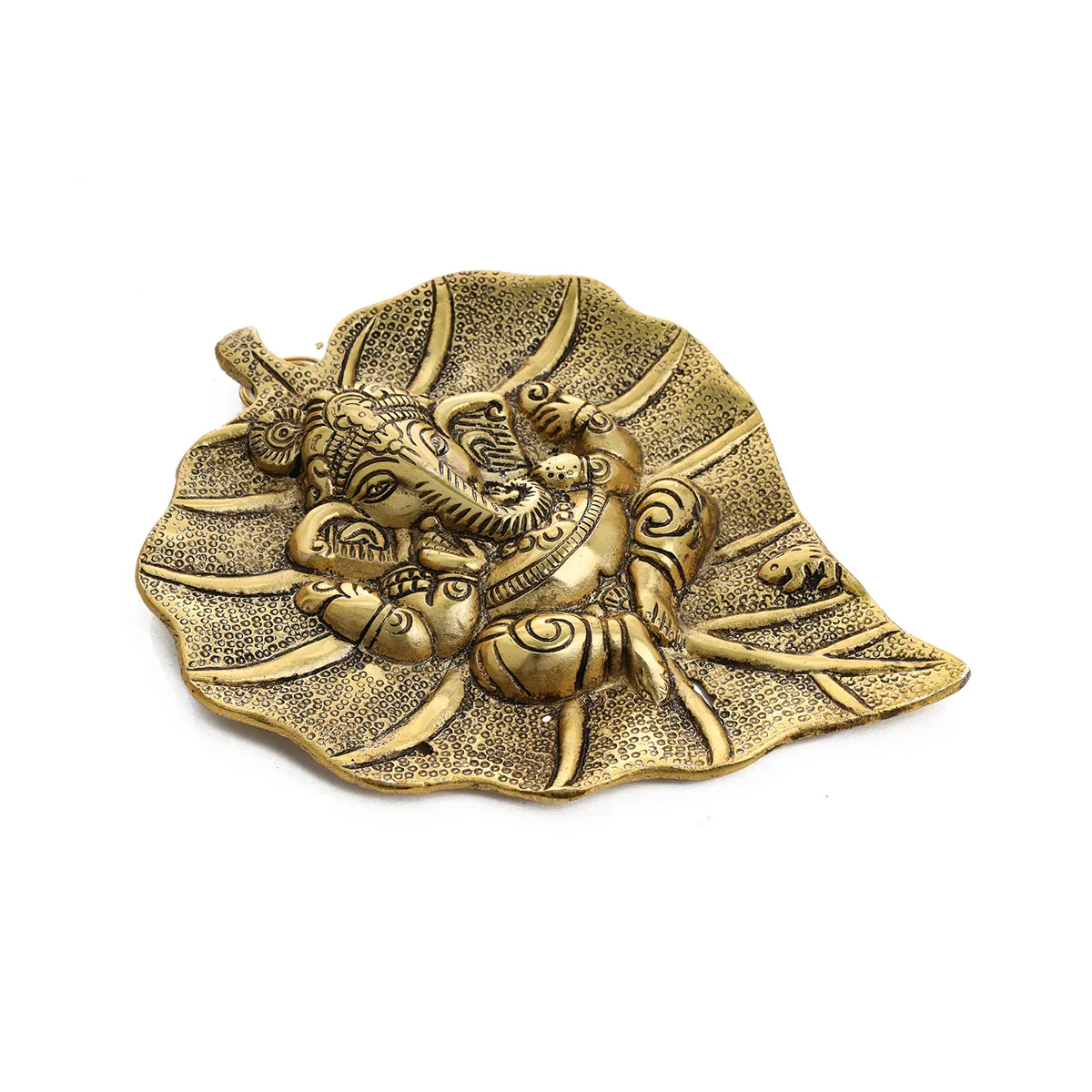 Leaf Ganesh Wall Hanging - 7.5 x 5.5 Inches | Gold Polish/ Aluminium Vinayagar Wall Hanger for Home - Image 4