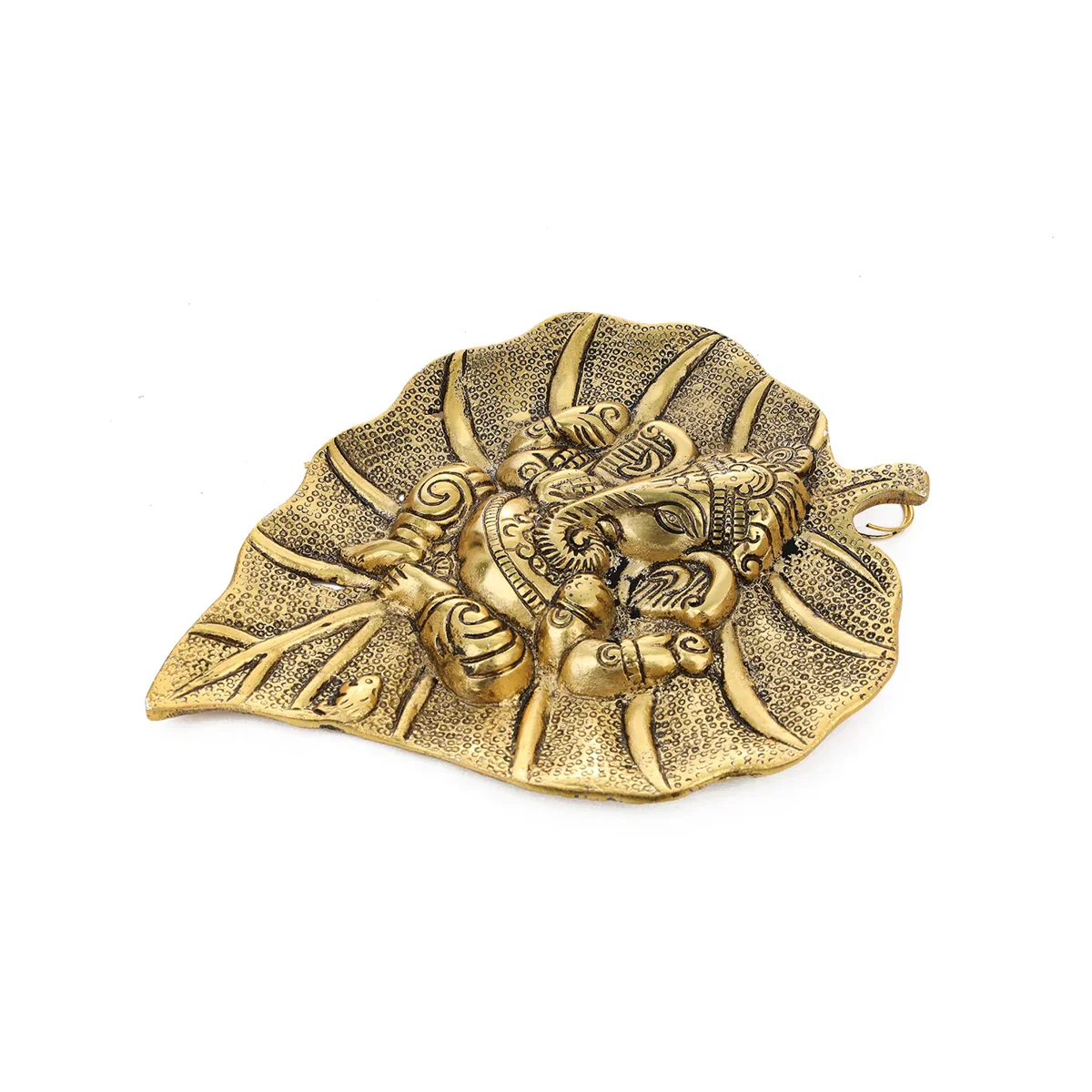 Leaf Ganesh Wall Hanging - 7.5 x 5.5 Inches | Gold Polish/ Aluminium Vinayagar Wall Hanger for Home - Image 5