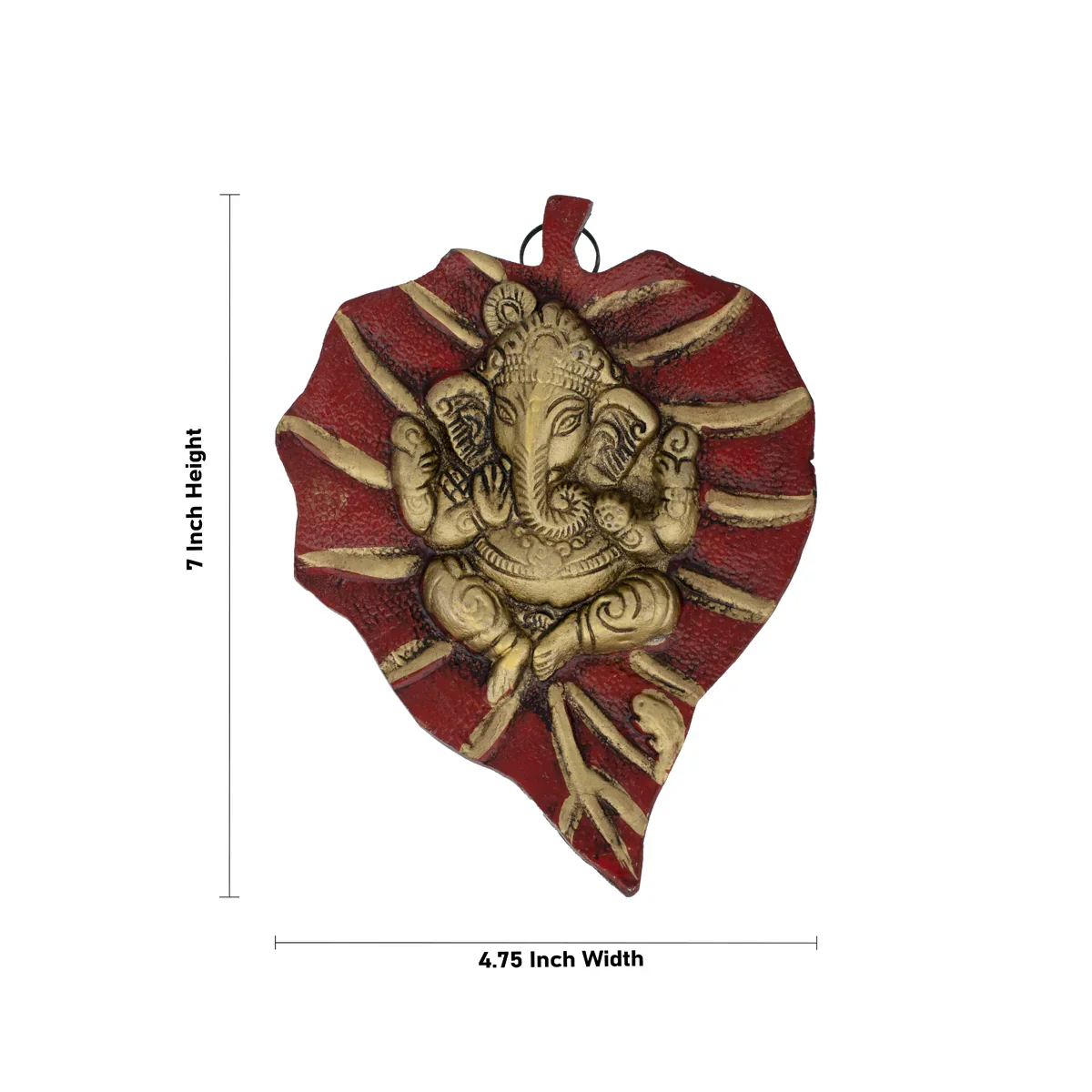 Leaf Ganesh Murti Wall Hanging- 5 x 3.5 Inches | Aluminium/Gold Polish Ganpati Murti Wall Hanger for Home - Image 4