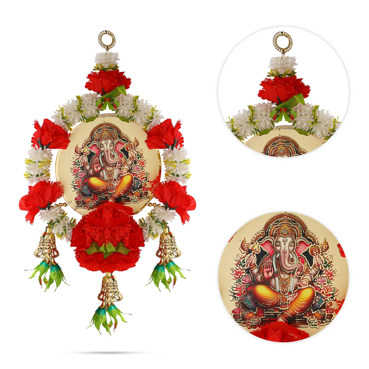 Lord Ganesha Wall Hanging - 20 Inches | Decorative Flower Hanging/ Traditional Toran For Home & Pooja Decor - Image 2