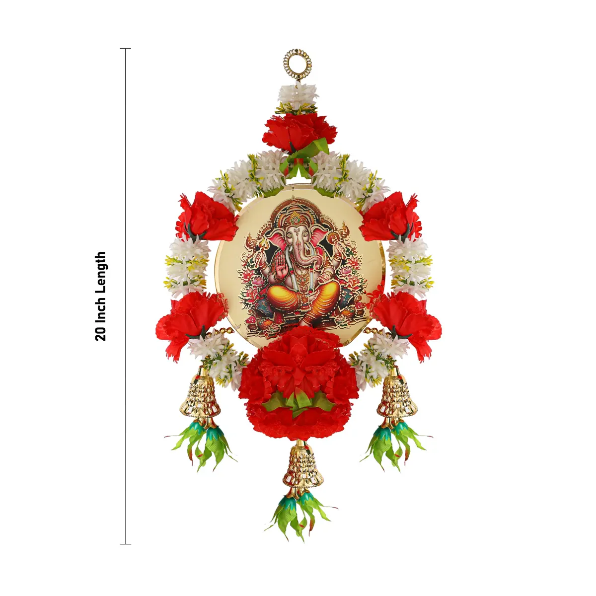 Lord Ganesha Wall Hanging - 20 Inches | Decorative Flower Hanging/ Traditional Toran For Home & Pooja Decor - Image 3