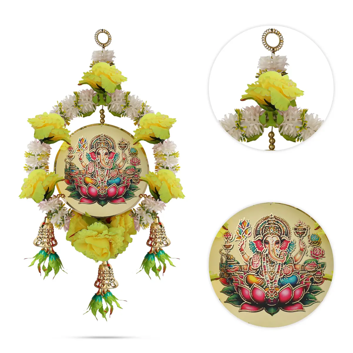 Lord Ganesha Wall Hanging - 20 Inches | Decorative Flower Hanging/ Traditional Toran For Home & Pooja Decor - Image 5