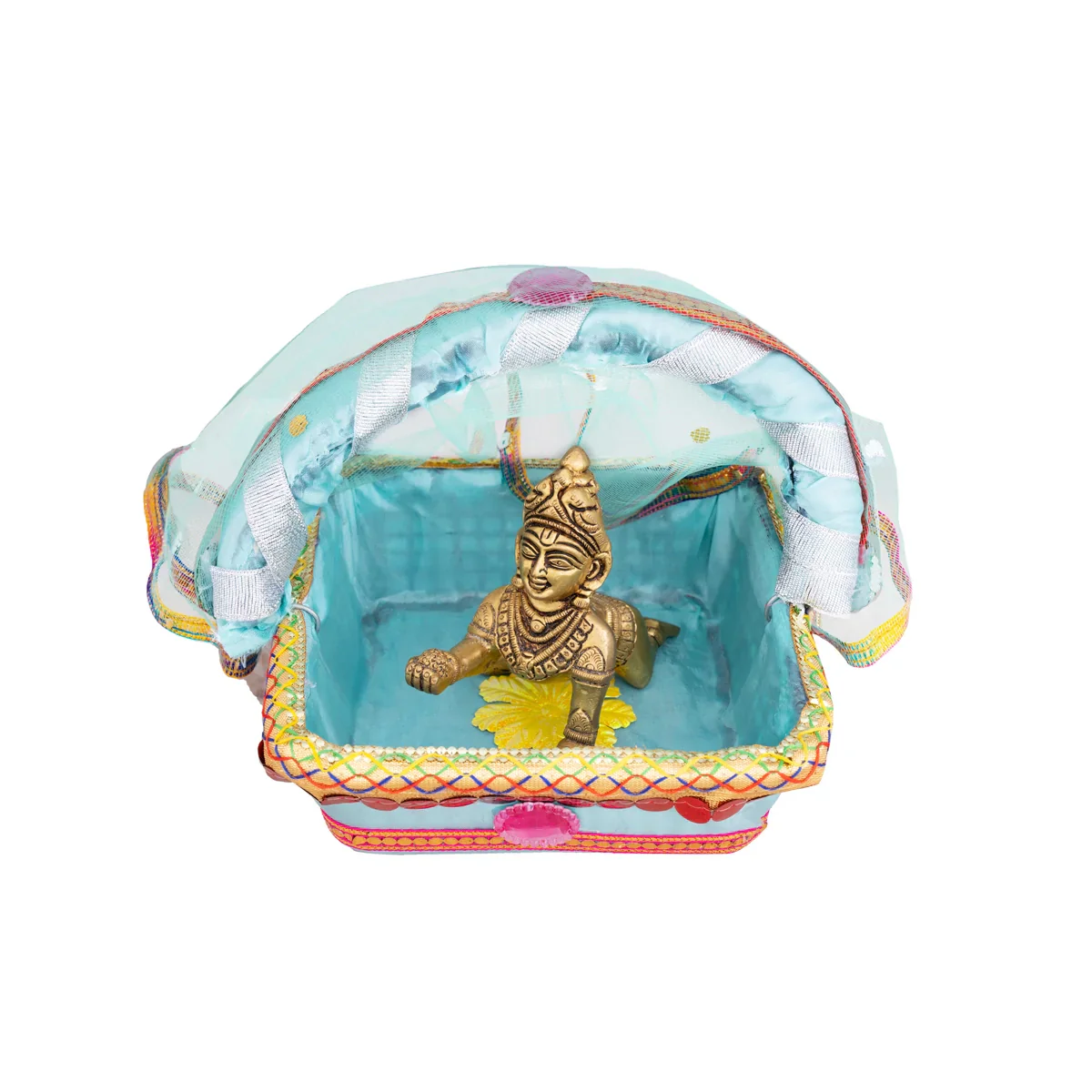 Lord Krishna Carry Basket with Handle - 6 x 6 Inches | Tokri Basket for Laddu Gopal - Image 5