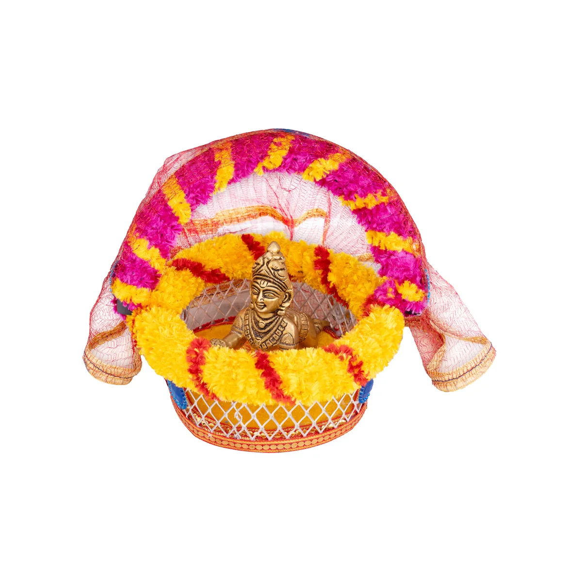 Lord Krishna Carry Basket with Handle - 7.5 x 6 Inches | Tokri Basket for Laddu Gopal - Image 5