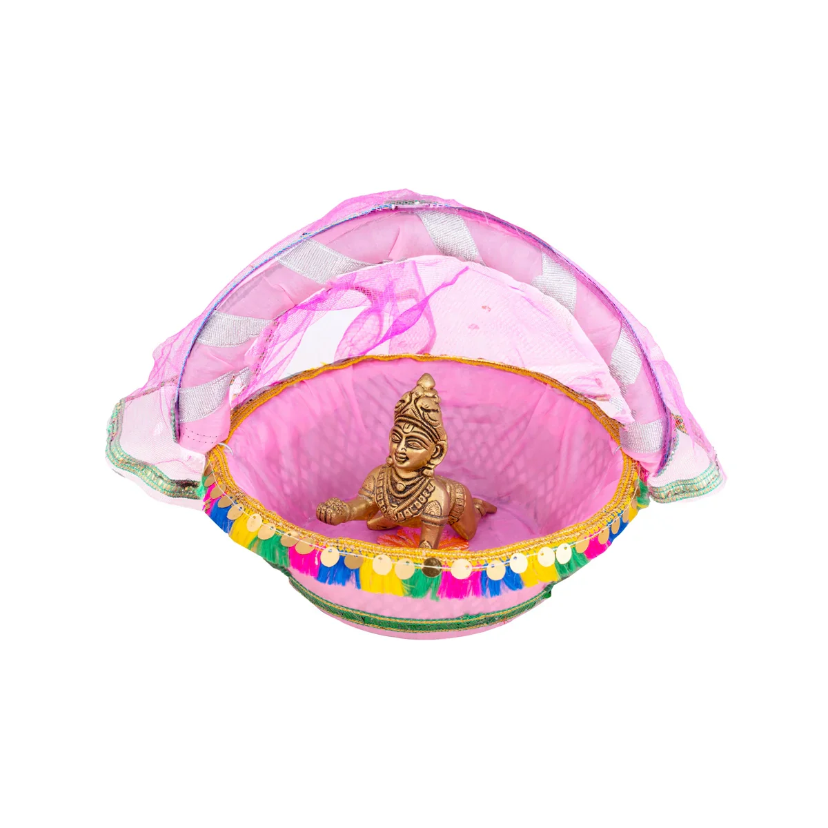 Lord Krishna Carry Basket with Handle - 7.5 x 8 Inches | Tokri Basket for Laddu Gopal - Image 3
