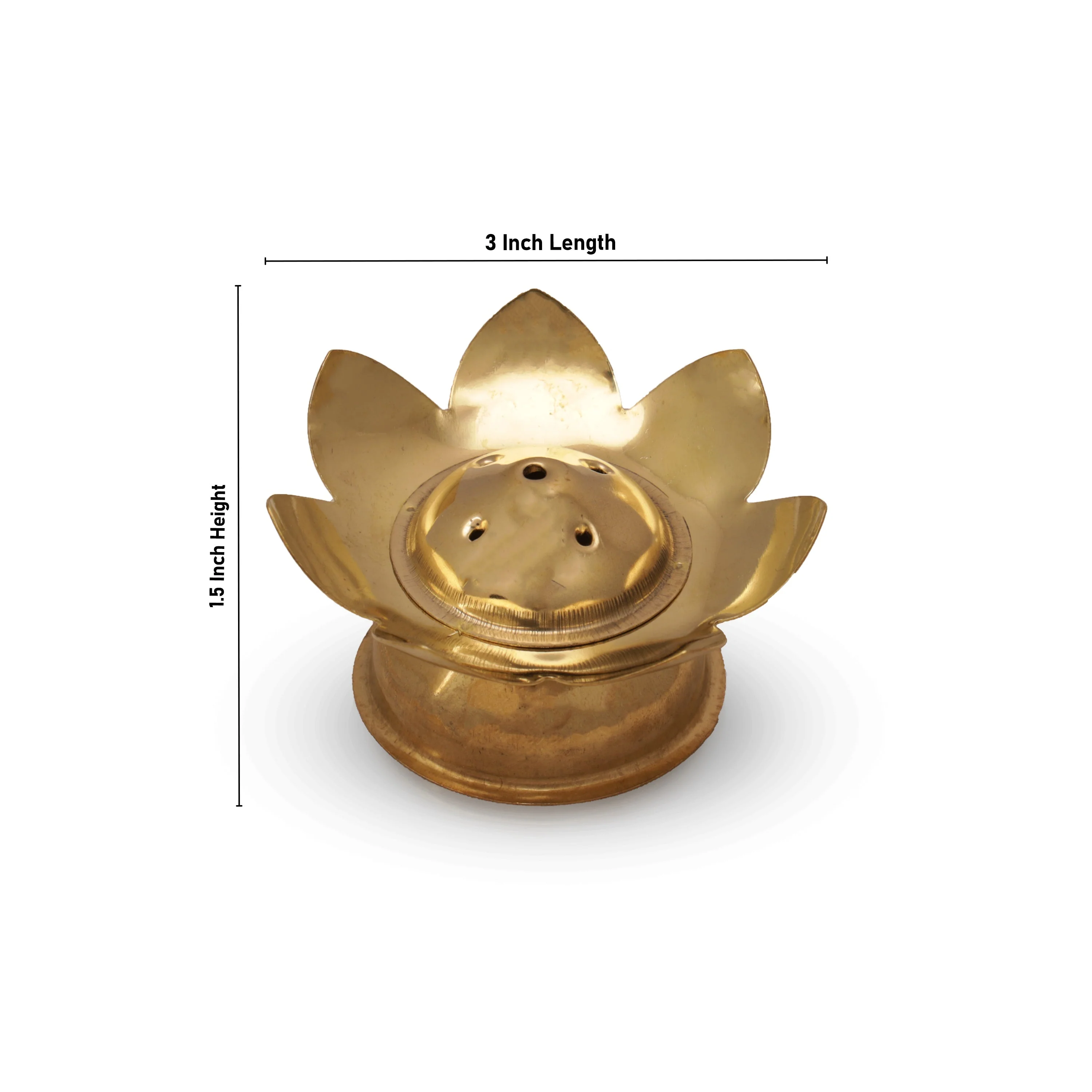 Lotus Design Incense Holder With Base - 1.5 x 3 Inches | Brass Agarbathi Stand/ Agarbatti Stand for Pooja - Image 2