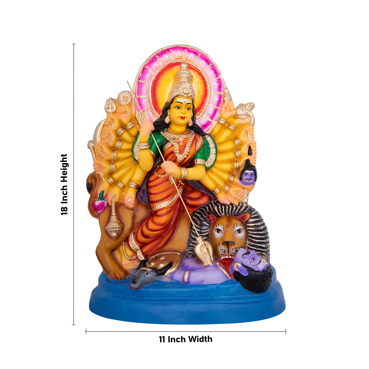 Maa Durga Mahishasura Mardini Paper Mache Golu Bommai - 18 x 11 Inches | Giri Golu Doll/ Navaratri Golu Bomma/Gombe/Bommai - Image 2