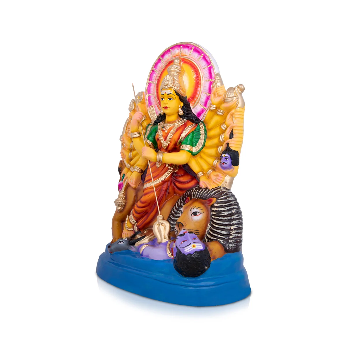 Maa Durga Mahishasura Mardini Paper Mache Golu Bommai - 18 x 11 Inches | Giri Golu Doll/ Navaratri Golu Bomma/Gombe/Bommai - Image 3