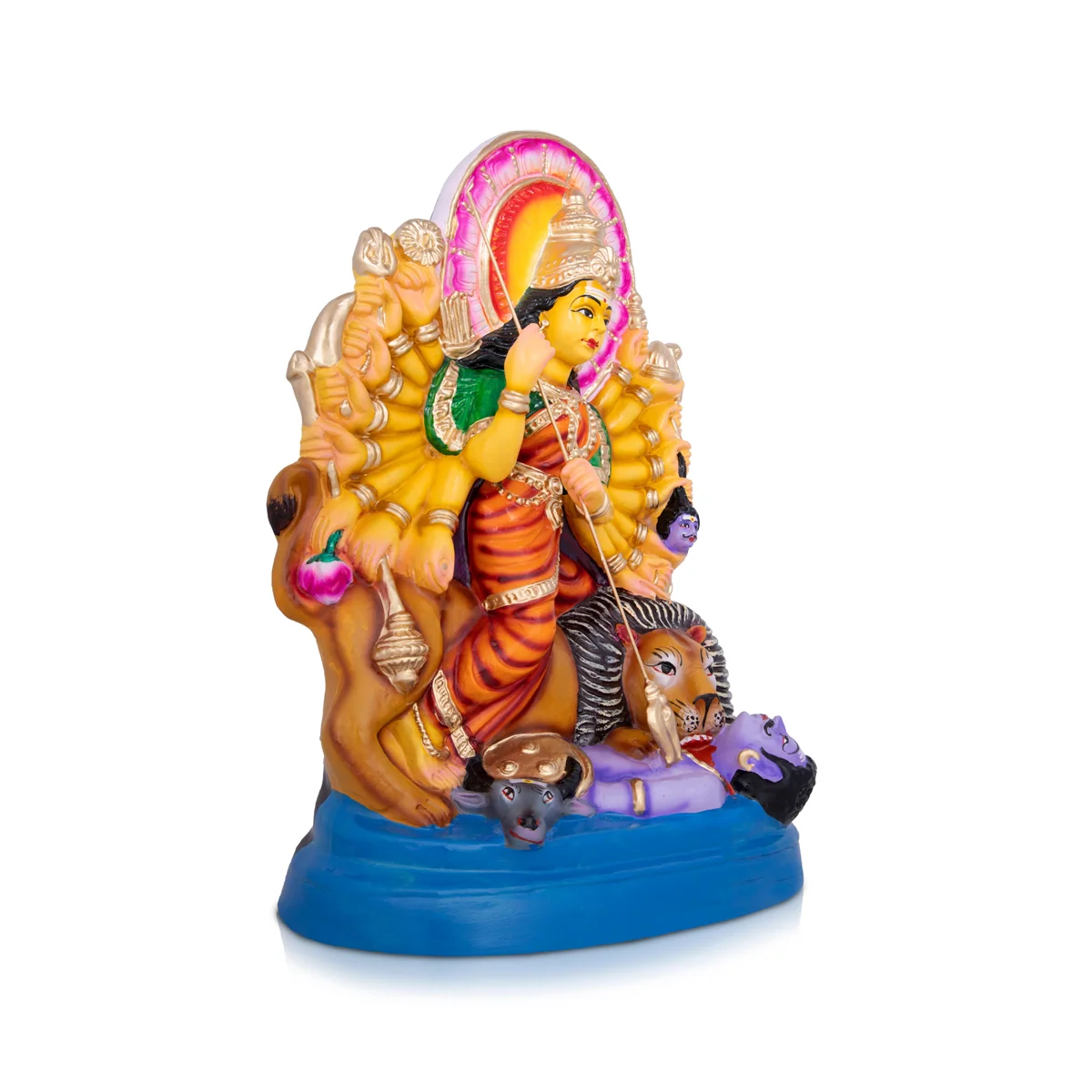 Maa Durga Mahishasura Mardini Paper Mache Golu Bommai - 18 x 11 Inches | Giri Golu Doll/ Navaratri Golu Bomma/Gombe/Bommai - Image 4