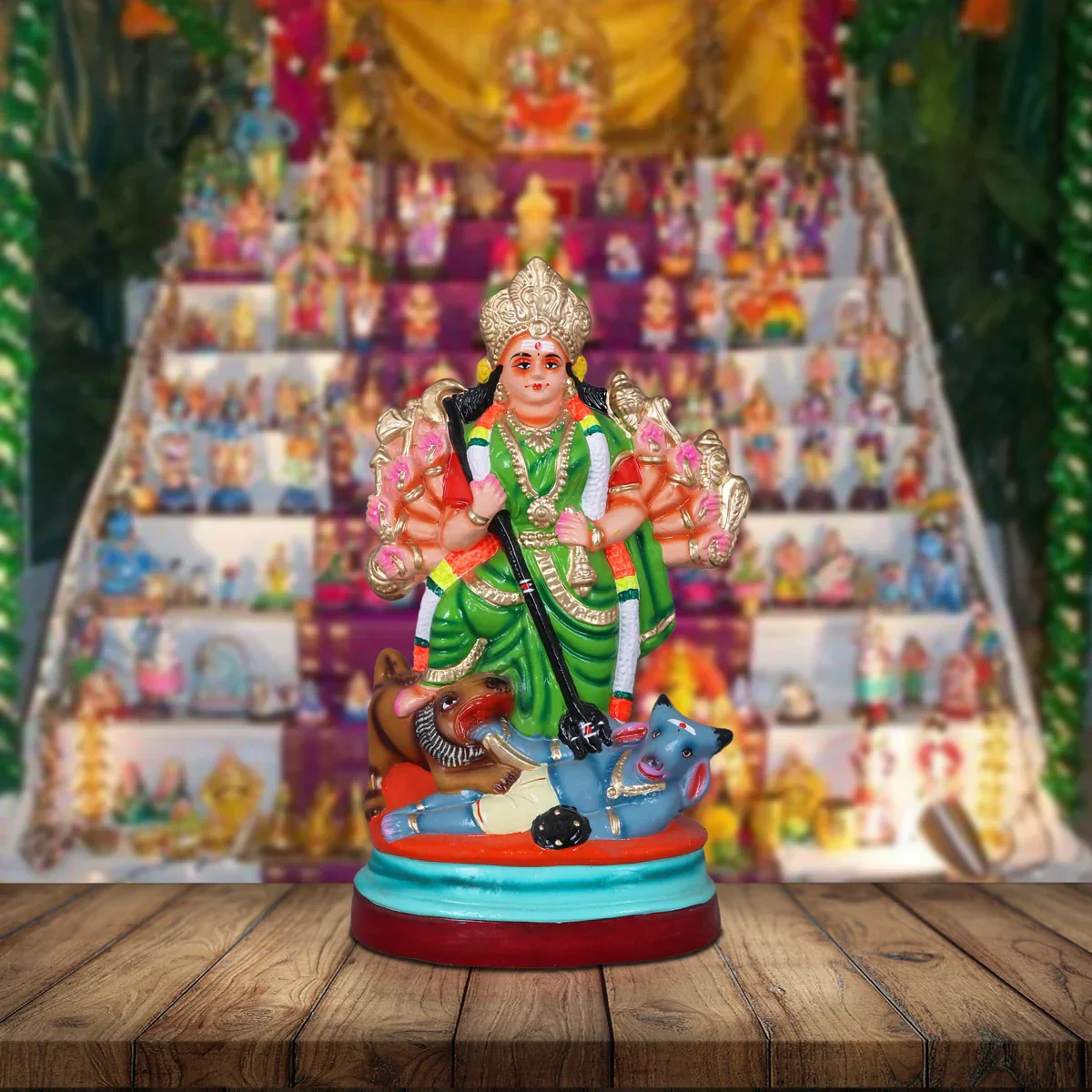 Mahishasuramardini Durga Clay Golu Bommai - 14 Inches | Giri Golu Doll/ Navaratri Golu Bomma/Gombe/Bommai - Image 6