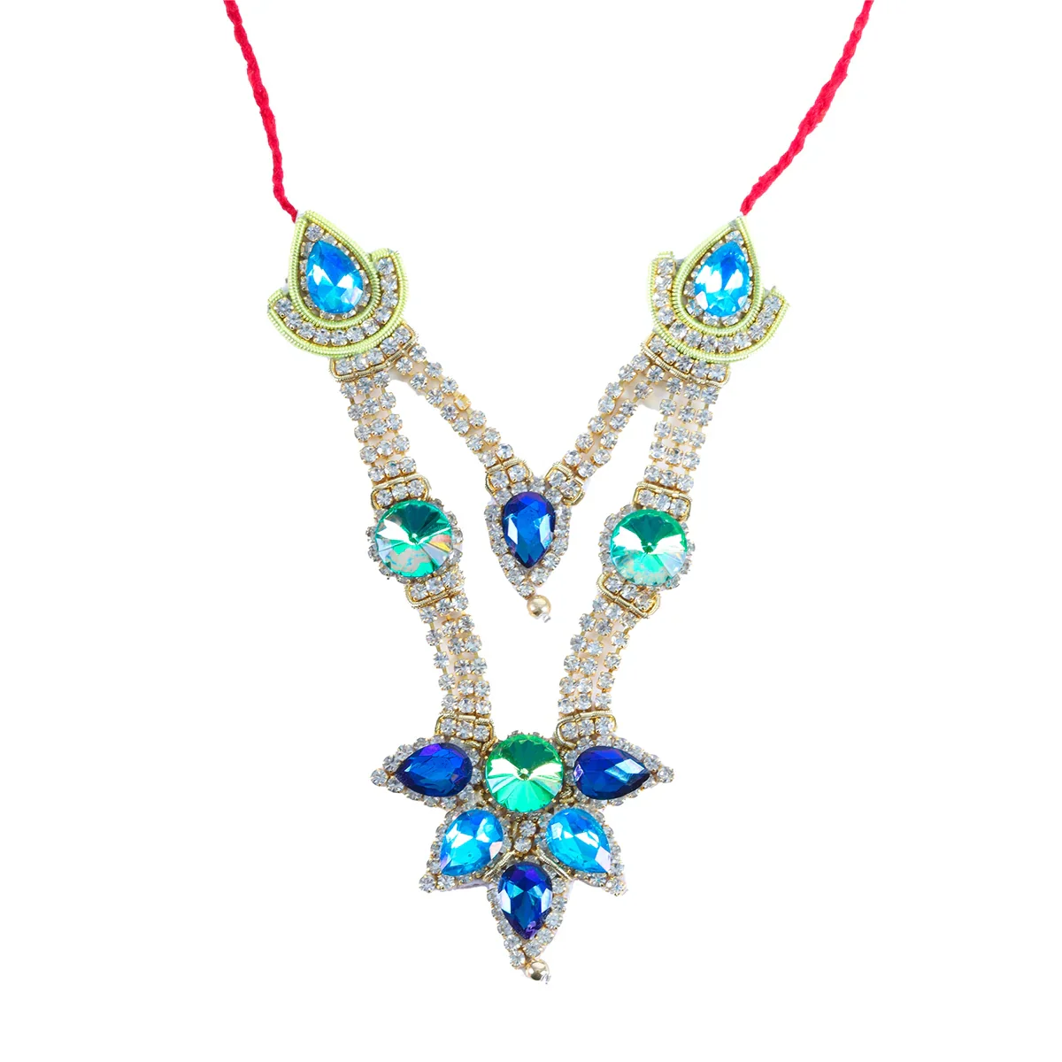 Mala Kireedam Set - 4 x 2.5 Inches | Multi Colour Stone Mukut with Maala/ Jewellery for Deity - Image 2