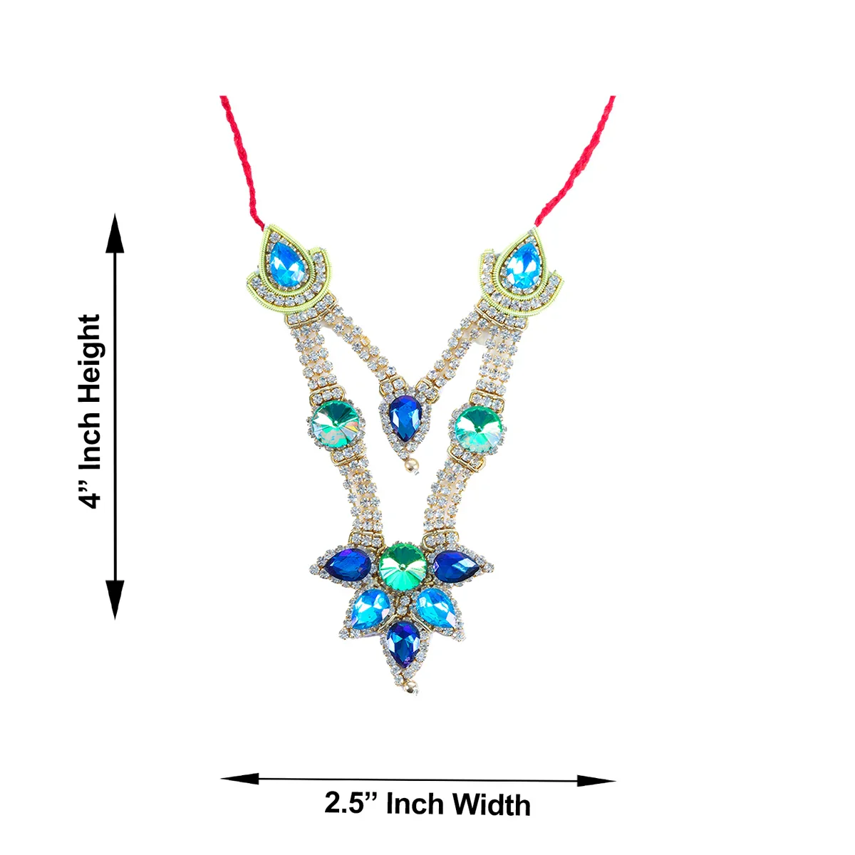 Mala Kireedam Set - 4 x 2.5 Inches | Multi Colour Stone Mukut with Maala/ Jewellery for Deity - Image 4