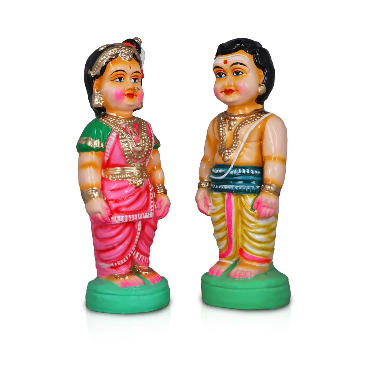 Mama Mami Clay Golu Bommai Pair - 12 Inches | Giri Golu Doll/ Navaratri Golu Bomma/Gombe/Bommai - Image 2