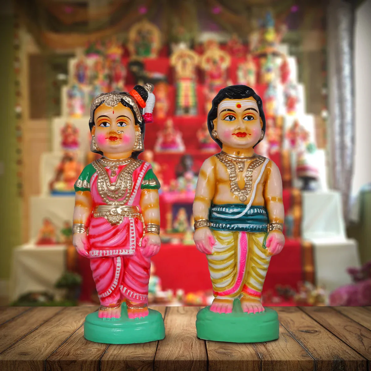 Mama Mami Clay Golu Bommai Pair - 12 Inches | Giri Golu Doll/ Navaratri Golu Bomma/Gombe/Bommai - Image 5
