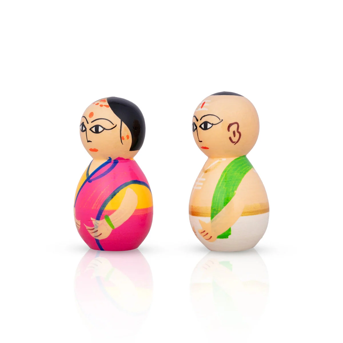 Mama Mami Pair - 3 X 1 Inches | Kolu Bommai/ Kondapalli Toy/ Wood Sculpture For Home Decor And Gifting - Image 2