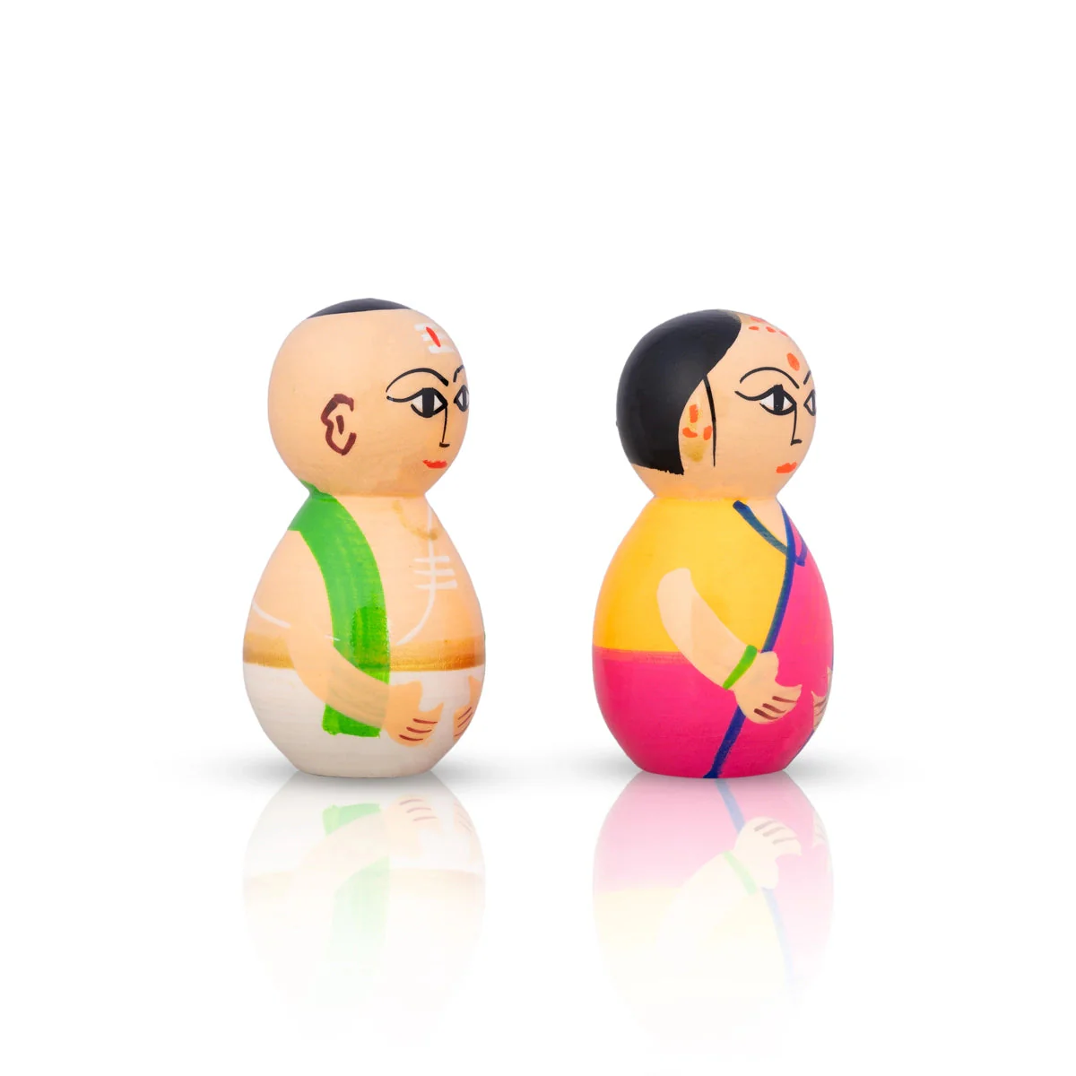 Mama Mami Pair - 3 X 1 Inches | Kolu Bommai/ Kondapalli Toy/ Wood Sculpture For Home Decor And Gifting - Image 3