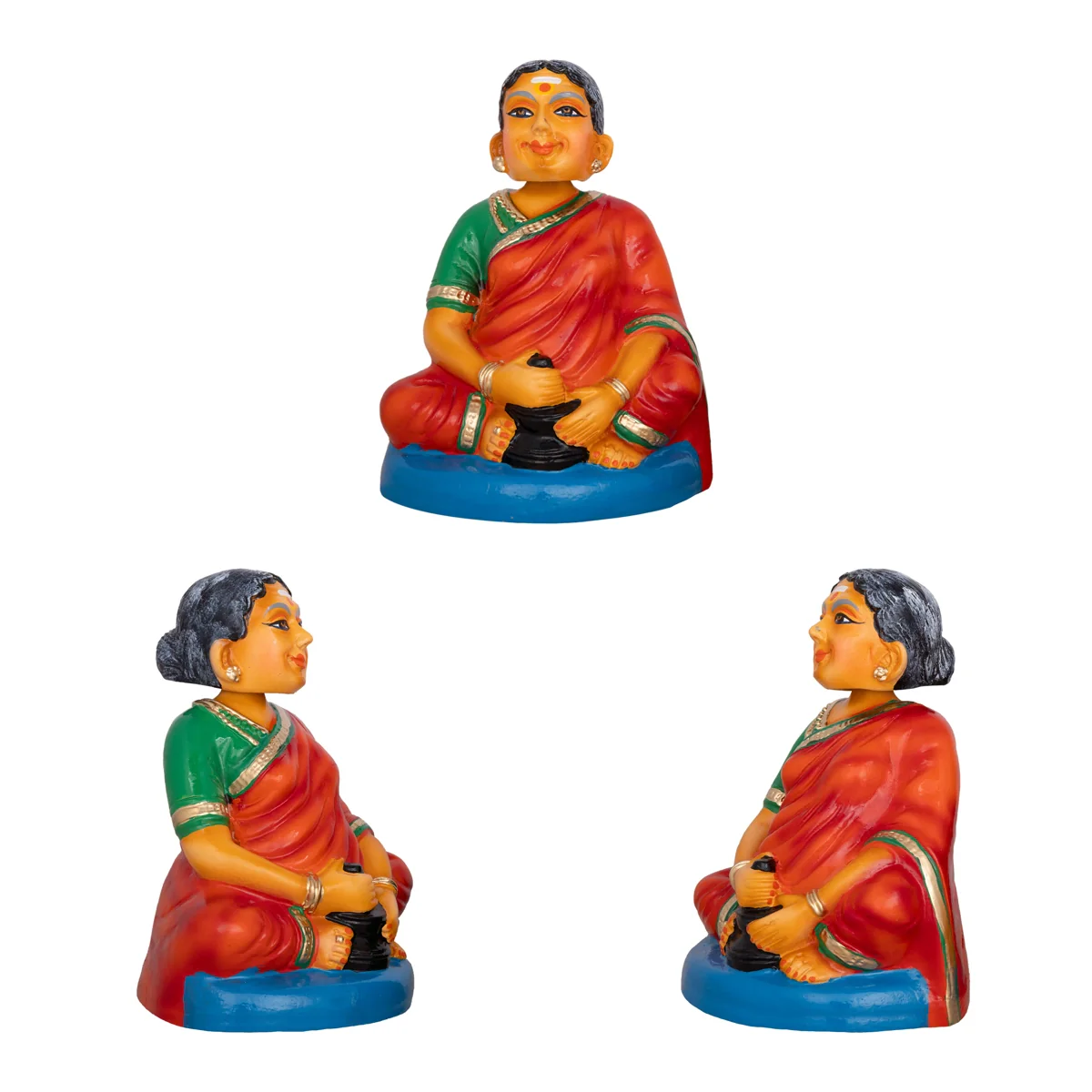 Mama Mami Paper Mache Golu Bommai Pair - 8.5 X 6.5 Inches | Giri Golu Doll/ Navaratri Gombe/ Navratri Décor - Image 2