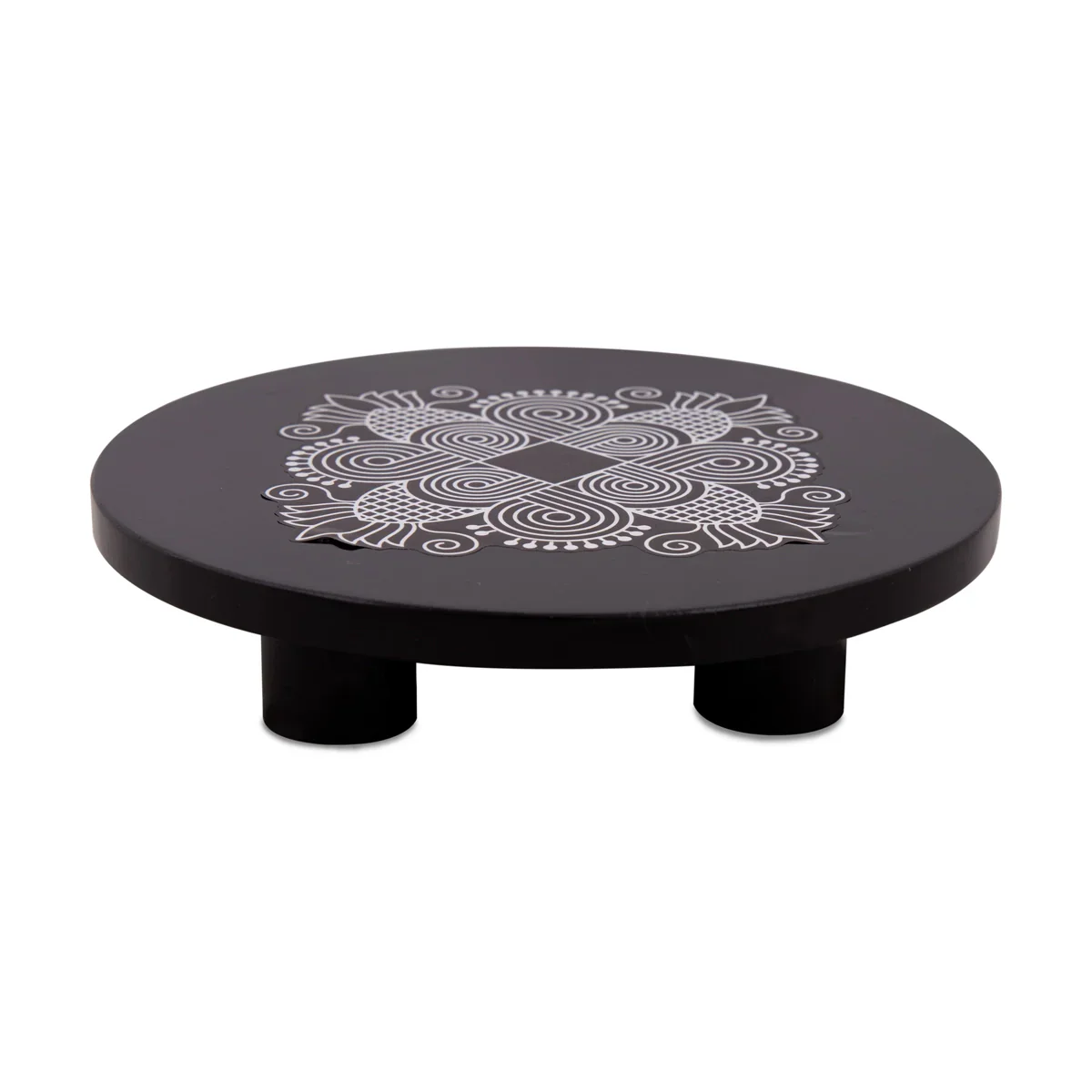 Manai Palagai - 1.25 x 5 Inches | Mata Ki Chowki/ Round Wooden Patla/ Rangoli Design Bajot for Pooja/ 130 Gms Approx - Image 3