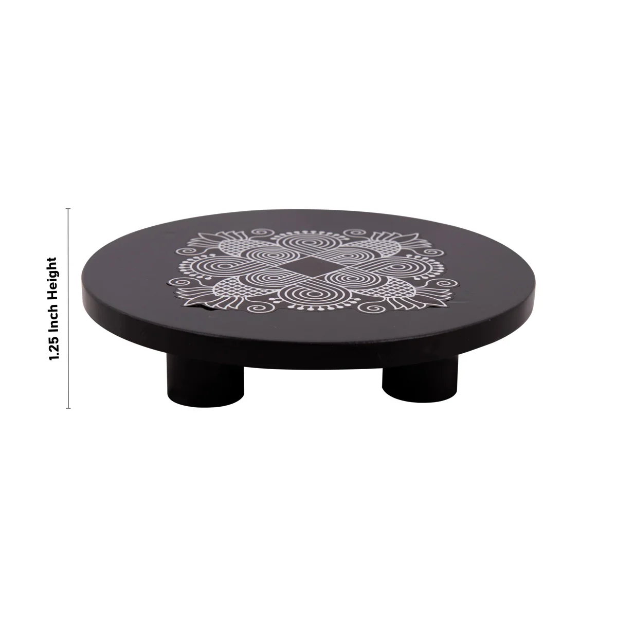 Manai Palagai - 1.25 x 5 Inches | Mata Ki Chowki/ Round Wooden Patla/ Rangoli Design Bajot for Pooja/ 130 Gms Approx - Image 4