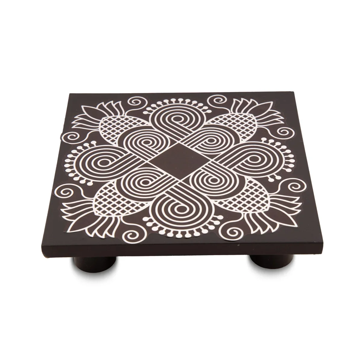 Manai Palagai - 1.25 x 6 x 6 Inches | Mata Ki Chowki/ Square Wooden Patla/ Rangoli Design Bajot for Pooja/ 170 Gms Approx - Image 3