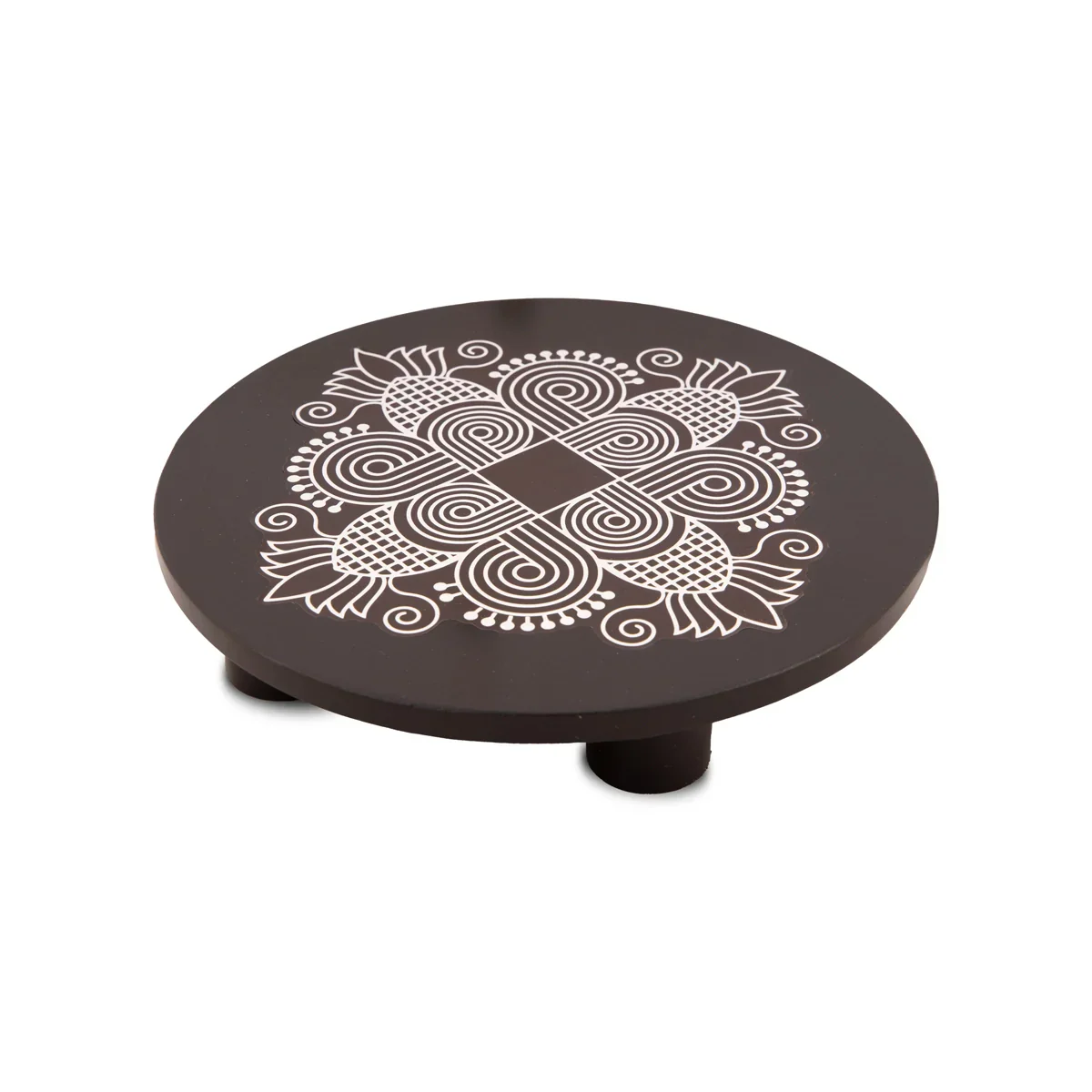 Manai Palagai - 1.5 x 8 Inches | Mata Ki Chowki/ Round Wooden Patla/ Rangoli Design Bajot for Pooja/ 295 Gms Approx - Image 3