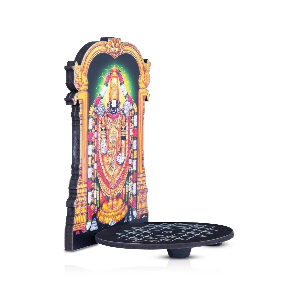 Manai Palagai With Balaji - 5.5 x 3.5 Inches | Kolam Design Wooden Bajot With Balaji for Pooja - Image 2
