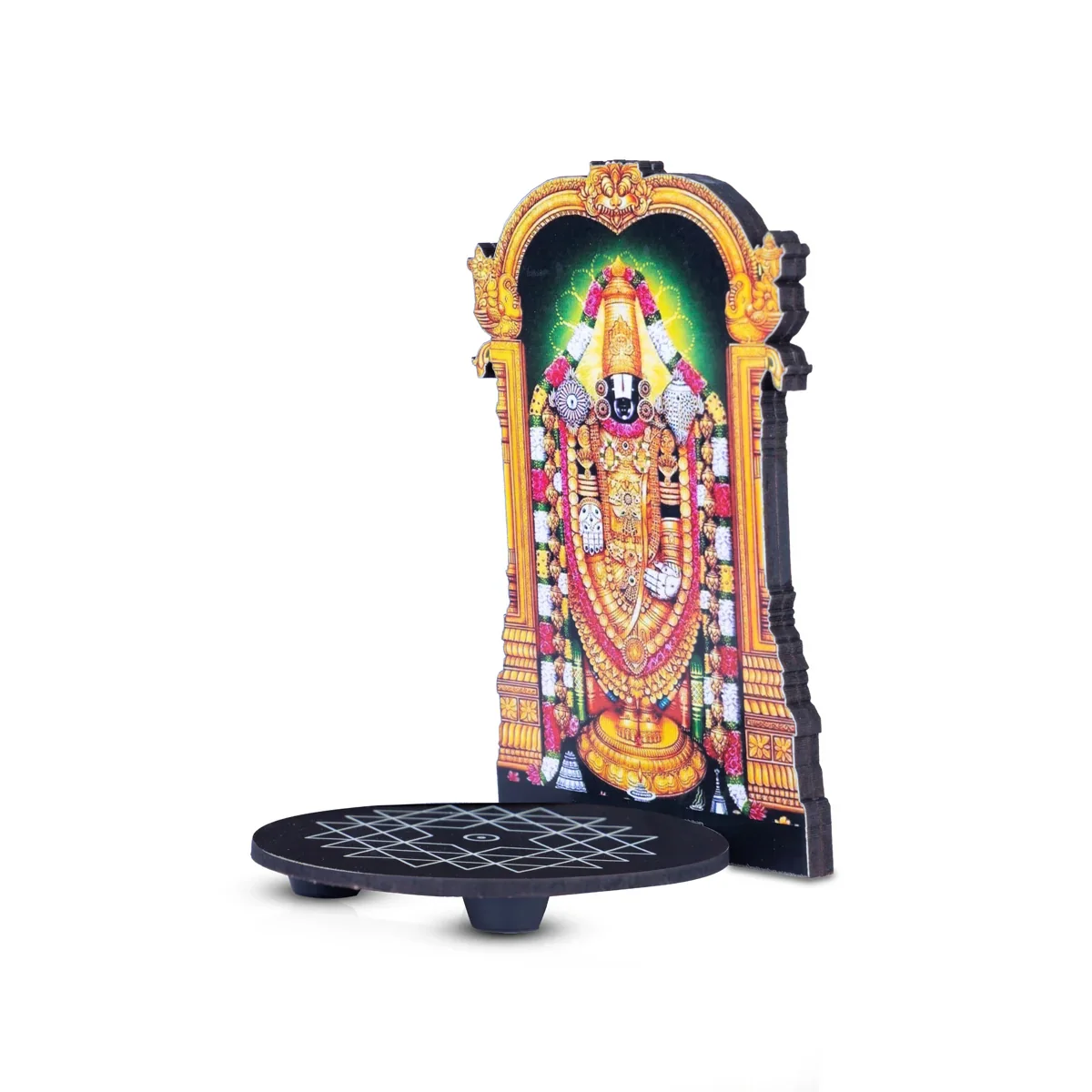 Manai Palagai With Balaji - 5.5 x 3.5 Inches | Kolam Design Wooden Bajot With Balaji for Pooja - Image 3