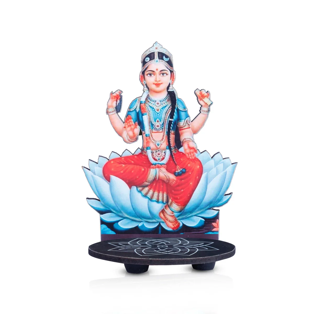 Manai Palagai With Balambigai - 5.5 x 4 Inches | Kolam Design Wooden Bajot With Bala Tripura Sundari for Pooja