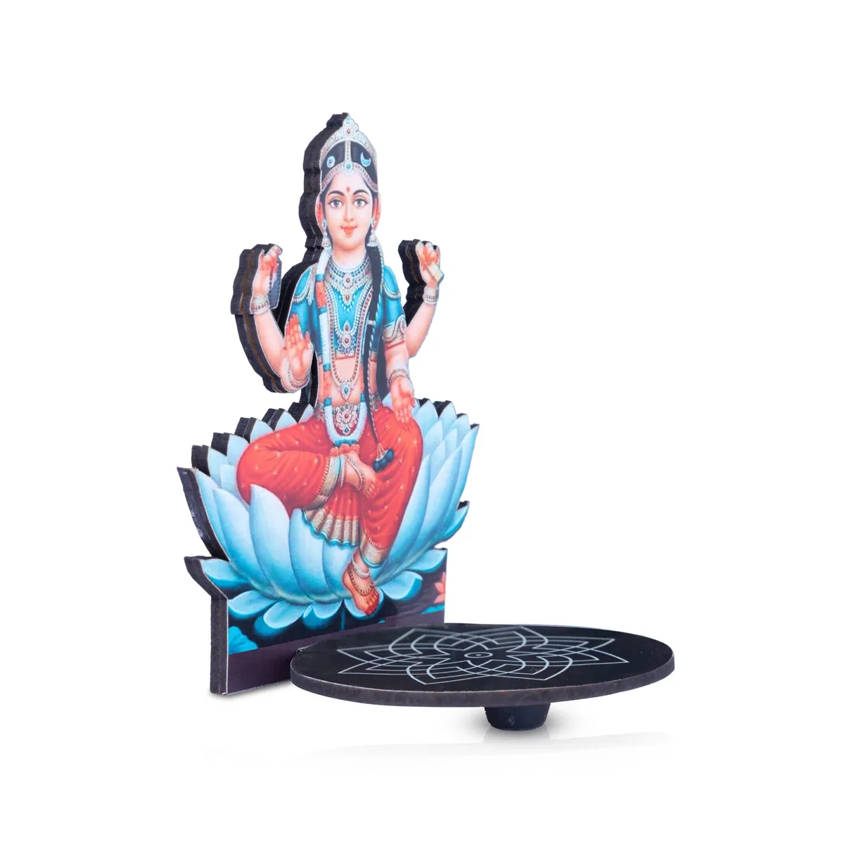 Manai Palagai With Balambigai - 5.5 x 4 Inches | Kolam Design Wooden Bajot With Bala Tripura Sundari for Pooja - Image 2