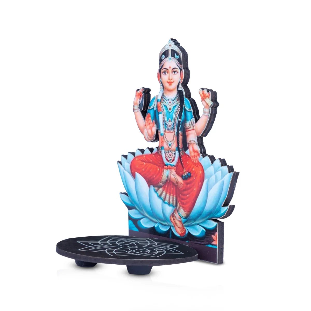 Manai Palagai With Balambigai - 5.5 x 4 Inches | Kolam Design Wooden Bajot With Bala Tripura Sundari for Pooja - Image 3