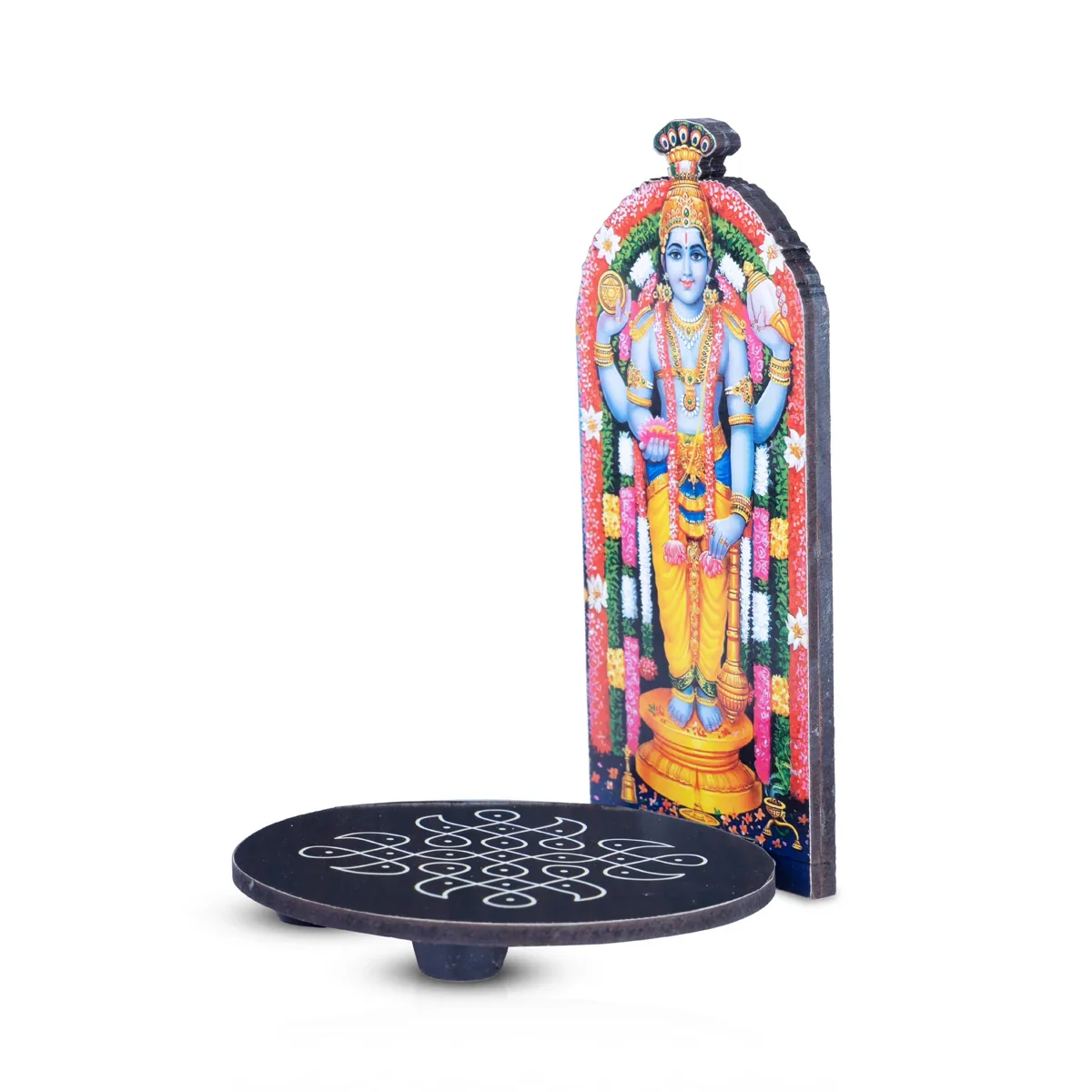 Manai Palagai With Guruvayurappa - 5 x 3.5 Inches | Kolam Design Wooden Bajot for Pooja - Image 2