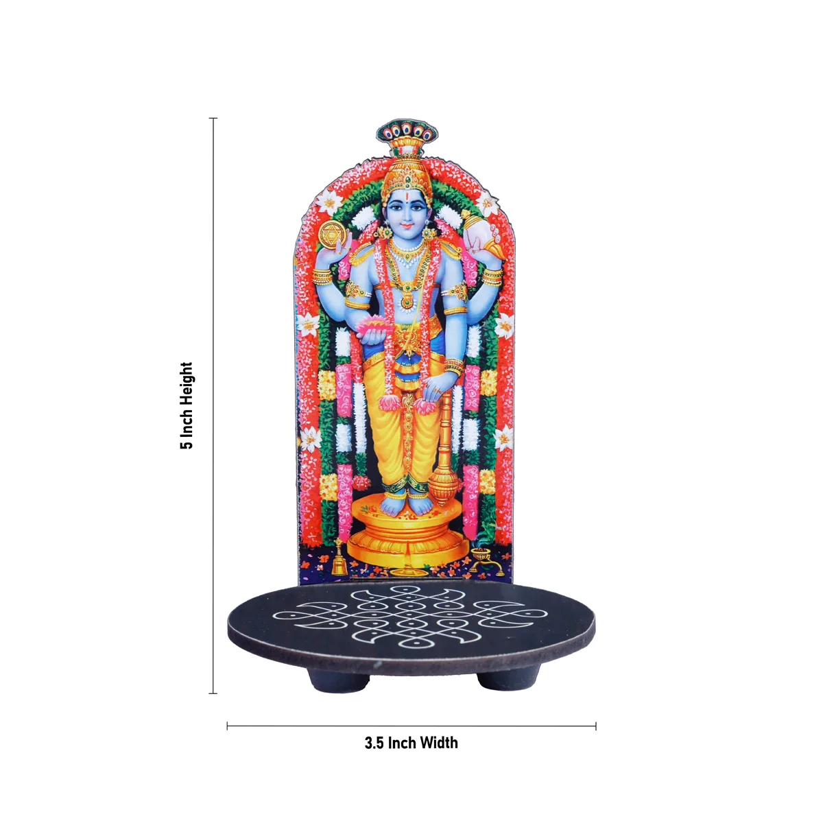 Manai Palagai With Guruvayurappa - 5 x 3.5 Inches | Kolam Design Wooden Bajot for Pooja - Image 6