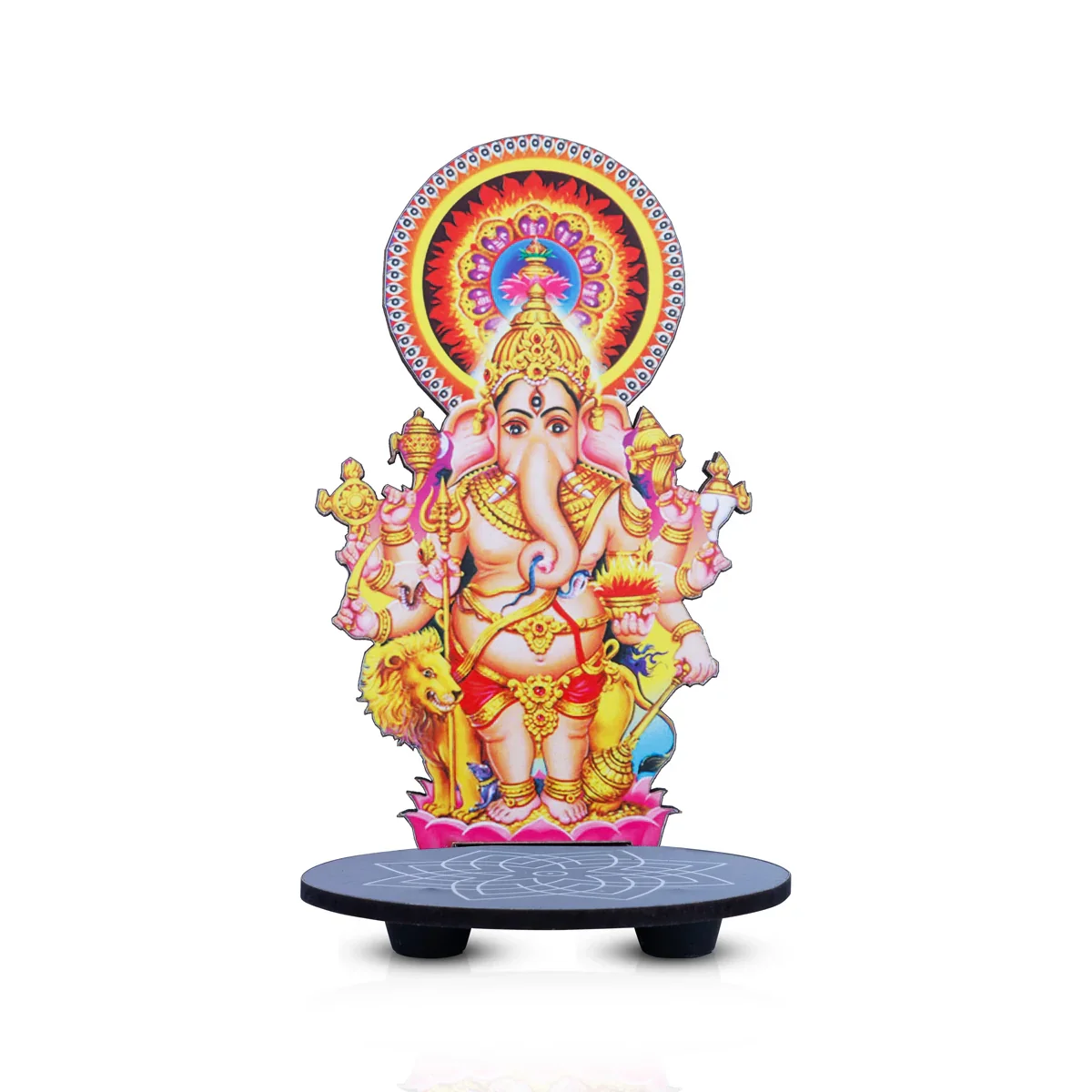 Manai Palagai With Kan Drishti Ganesha - 5 x 3.5 Inches | Kolam Design Wooden Bajot for Pooja - Image 2