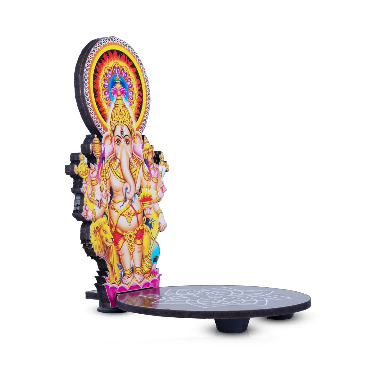 Manai Palagai With Kan Drishti Ganesha - 5 x 3.5 Inches | Kolam Design Wooden Bajot for Pooja - Image 4