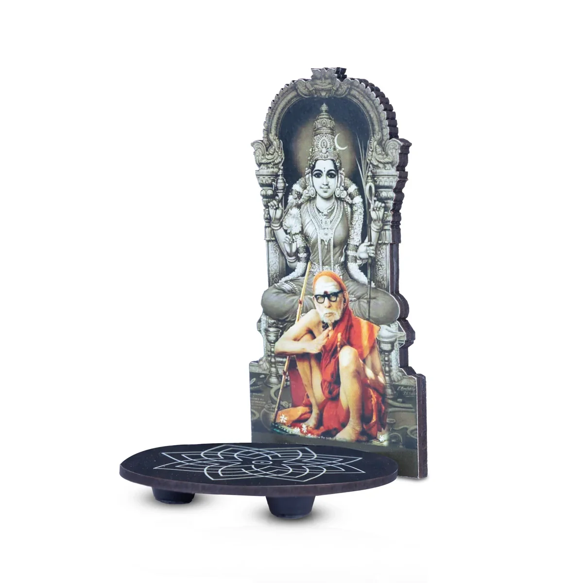 Manai Palagai With Kanchi Periyava - 5.5 x 3.5 Inches | Kolam Design Wooden Bajot for Pooja - Image 2