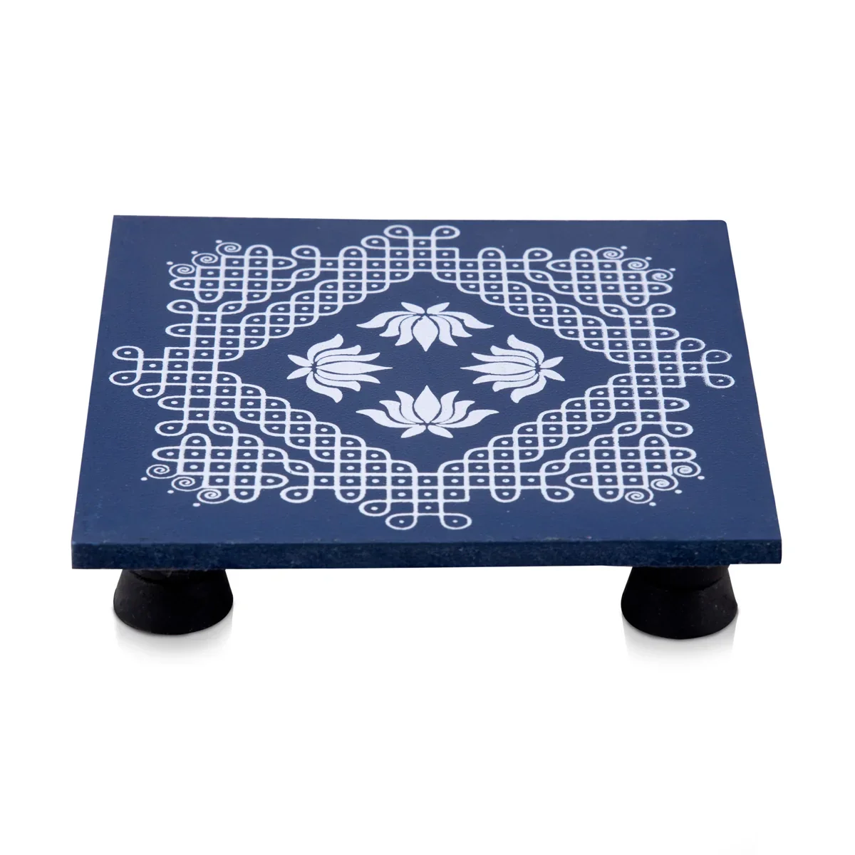 Manai Palagai with Leg - 4 x 4 Inches | Wooden Chowki/ Square Shape Patla for Pooja - Image 10
