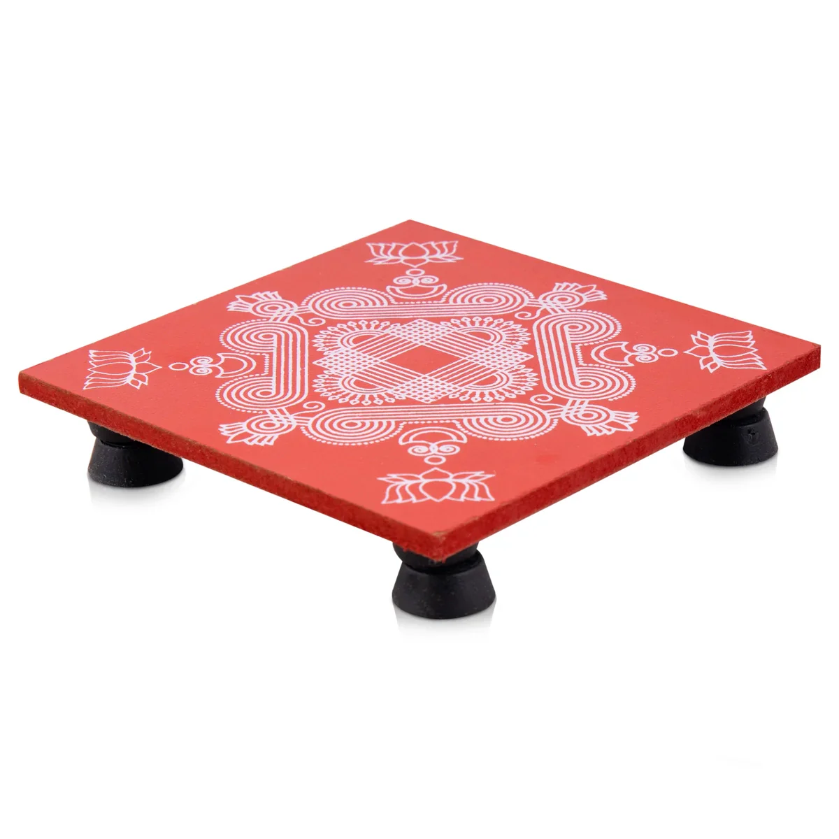 Manai Palagai with Leg - 4 x 4 Inches | Wooden Chowki/ Square Shape Patla for Pooja - Image 15