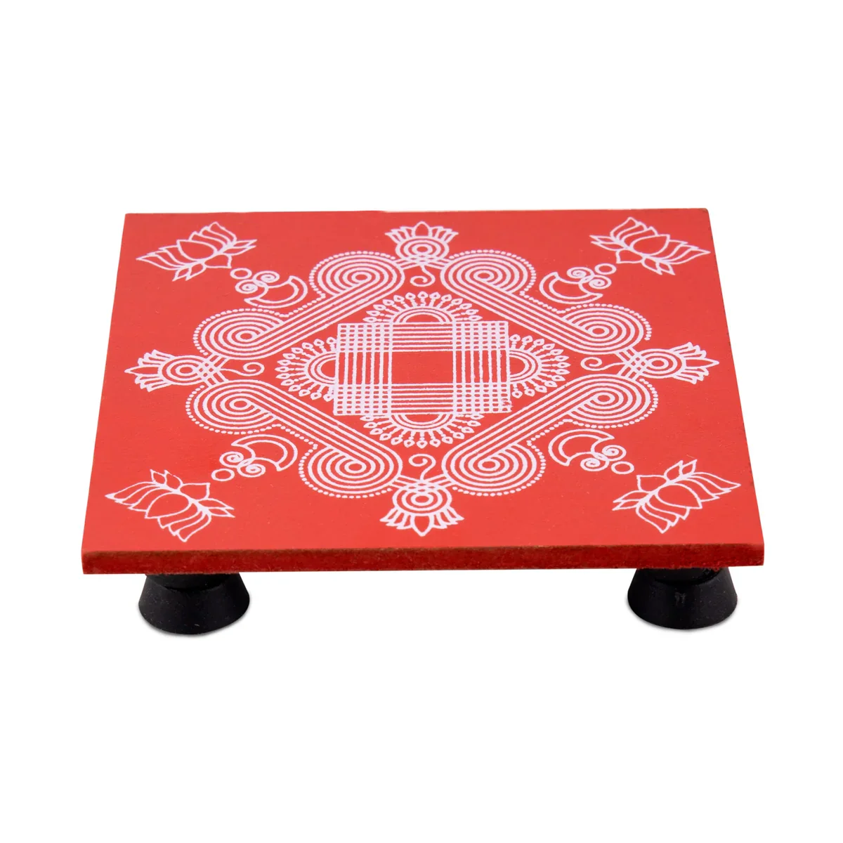 Manai Palagai with Leg - 4 x 4 Inches | Wooden Chowki/ Square Shape Patla for Pooja - Image 19