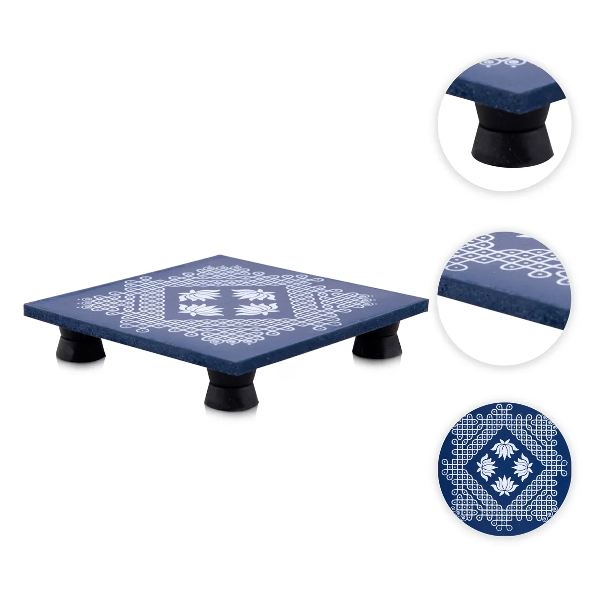 Manai Palagai with Leg - 4 x 4 Inches | Wooden Chowki/ Square Shape Patla for Pooja - Image 22