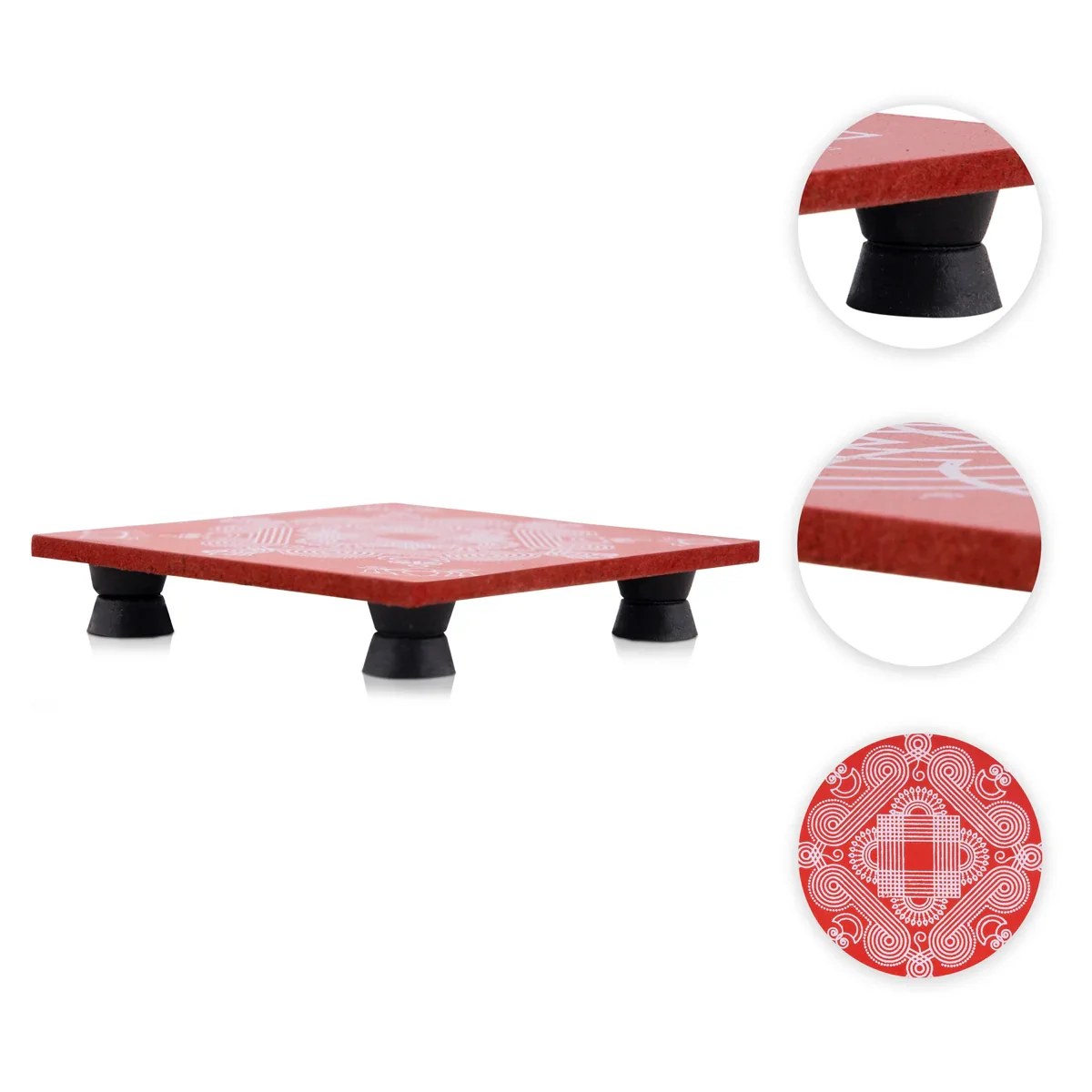 Manai Palagai with Leg - 4 x 4 Inches | Wooden Chowki/ Square Shape Patla for Pooja - Image 23