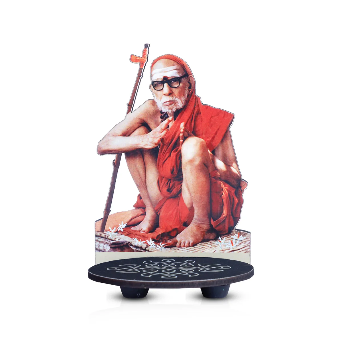 Manai Palagai With Maha Periyava - 5.5 x 4 Inches | Kolam Design Wooden Bajot for Pooja - Image 2