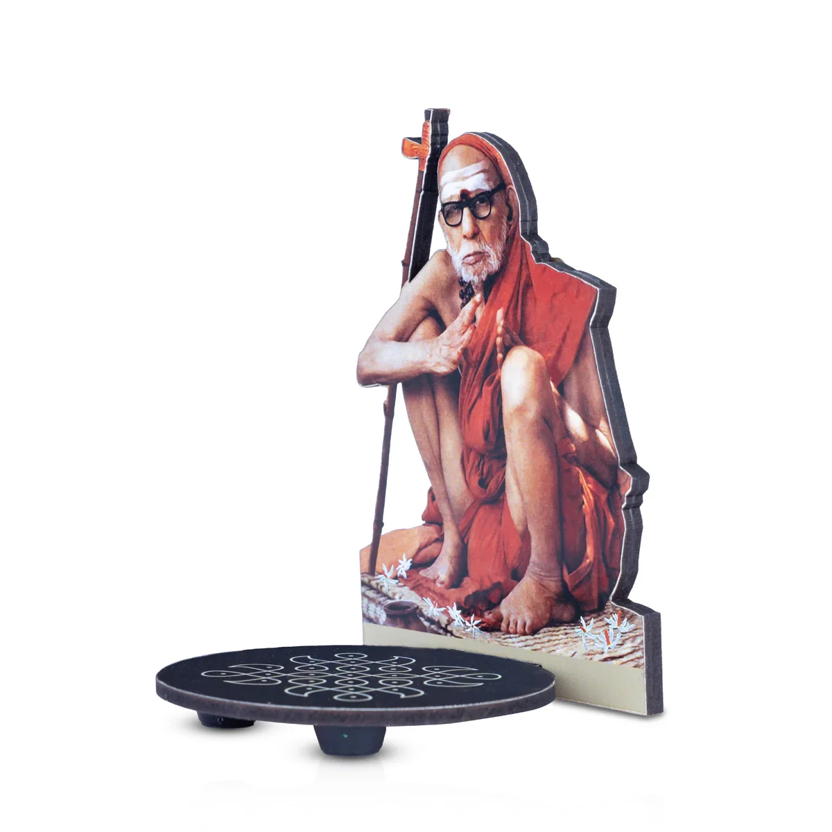 Manai Palagai With Maha Periyava - 5.5 x 4 Inches | Kolam Design Wooden Bajot for Pooja - Image 3