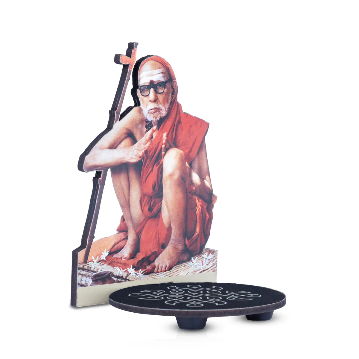 Manai Palagai With Maha Periyava - 5.5 x 4 Inches | Kolam Design Wooden Bajot for Pooja - Image 4