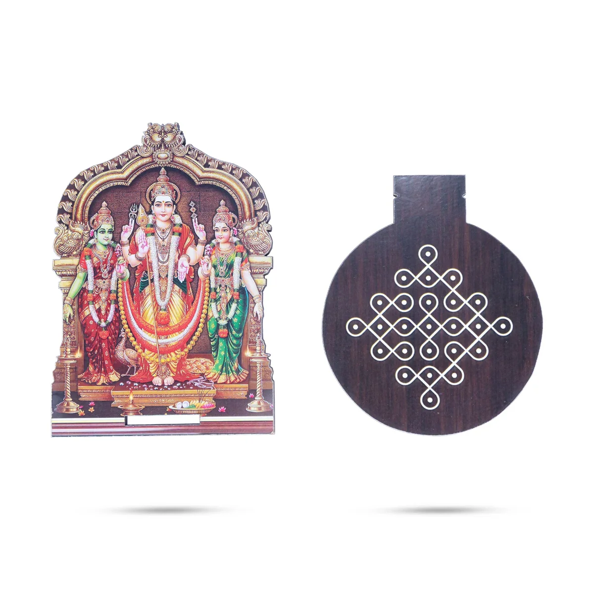 Manai Palagai With Murugan Valli Deivanai - 5 x 4 Inches | Kolam Design Wooden Bajot for Pooja - Image 5